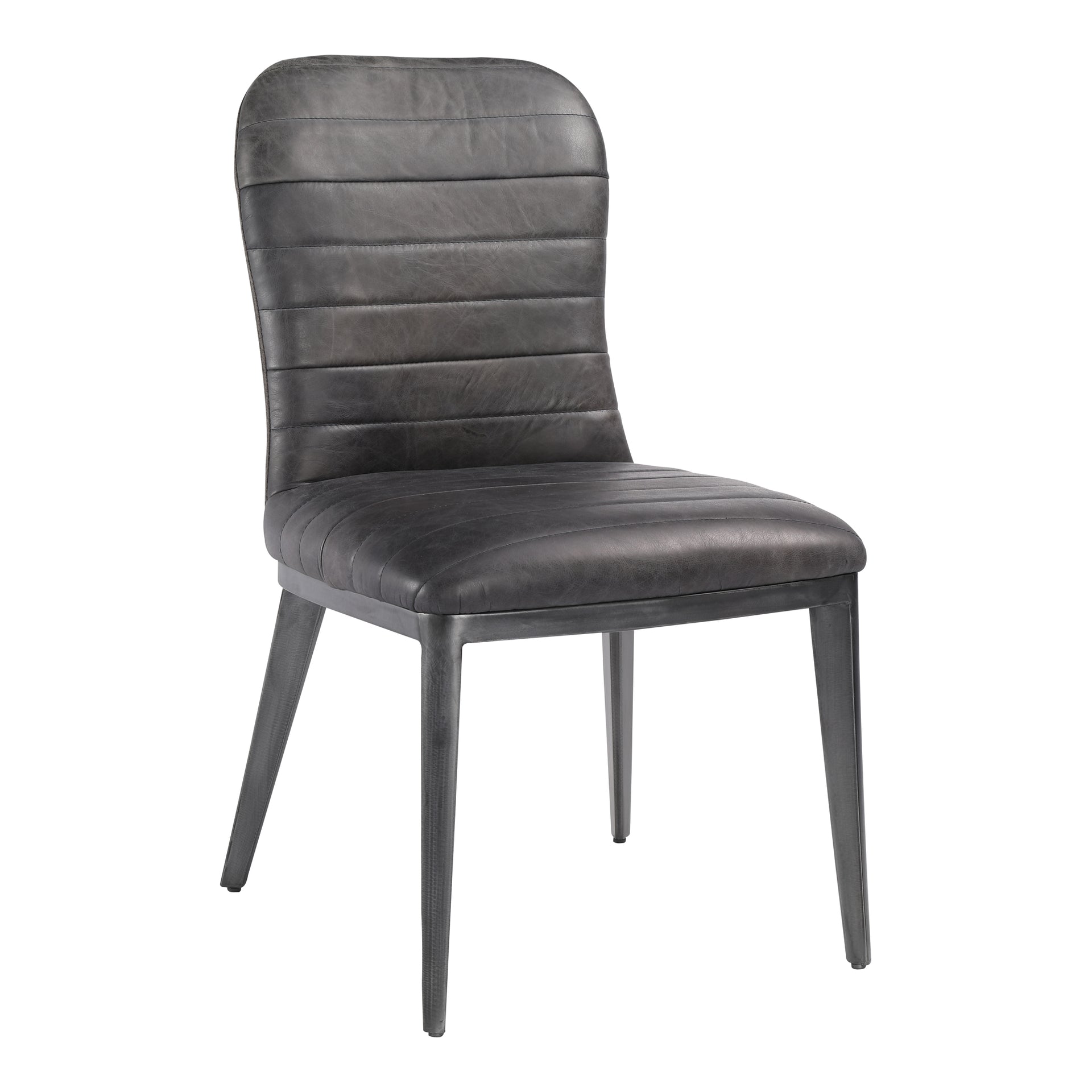 Jaxon, Dining Chairs Iron Frame, Top-Grain Leather Upholstery, Quilt-Style Backing, Black - Set of 2