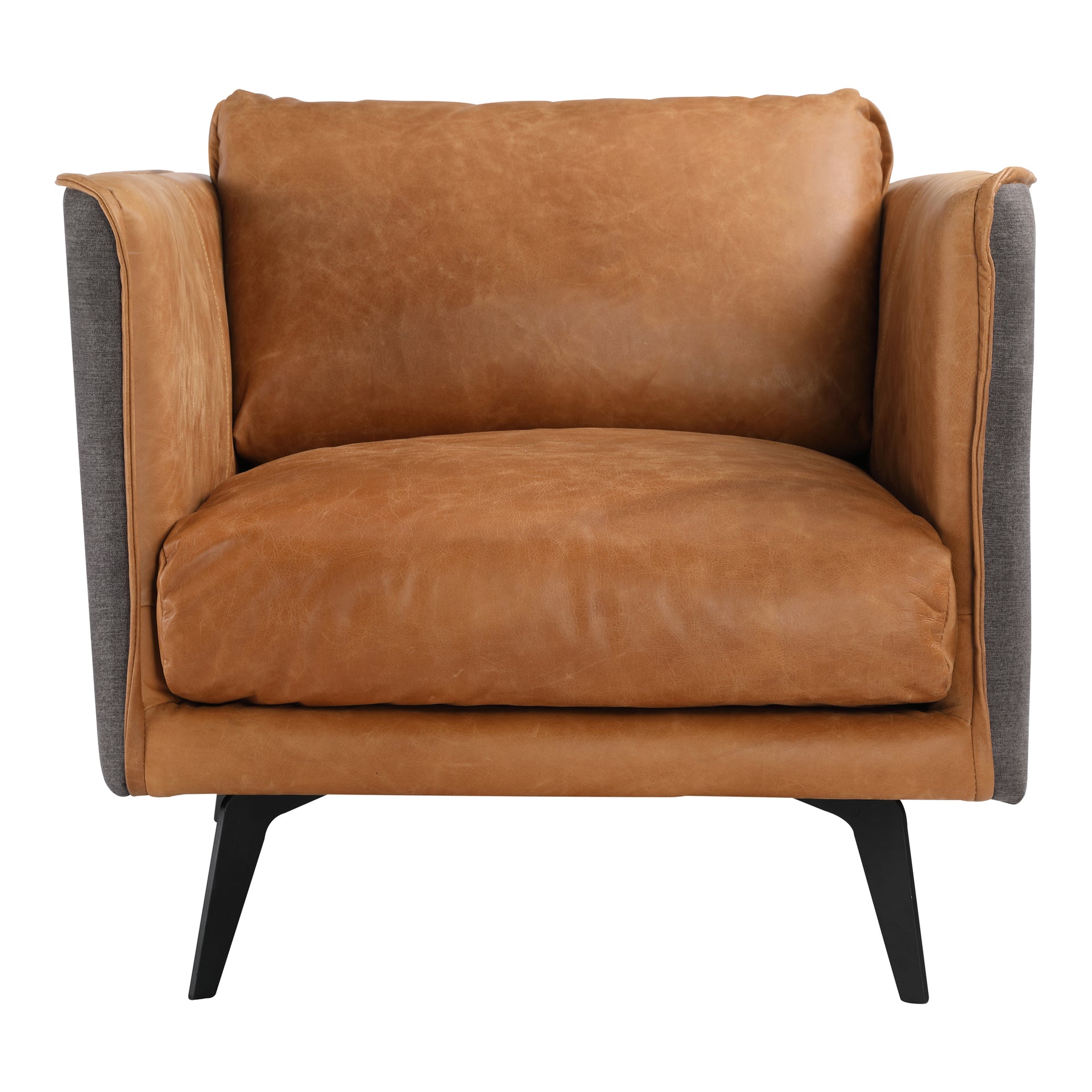 Quinby Lounge Chair, Mid-Century Modern, Top-Grain Leather and Polyester Fabric, Sierra Brown