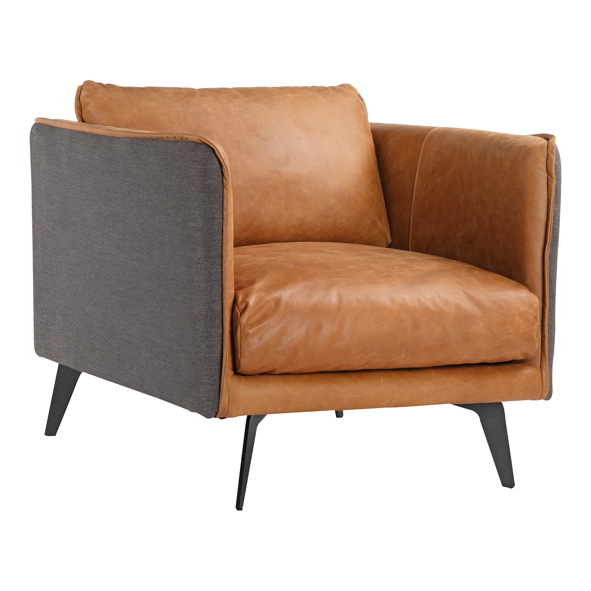 Quinby Lounge Chair, Mid-Century Modern, Top-Grain Leather and Polyester Fabric, Sierra Brown
