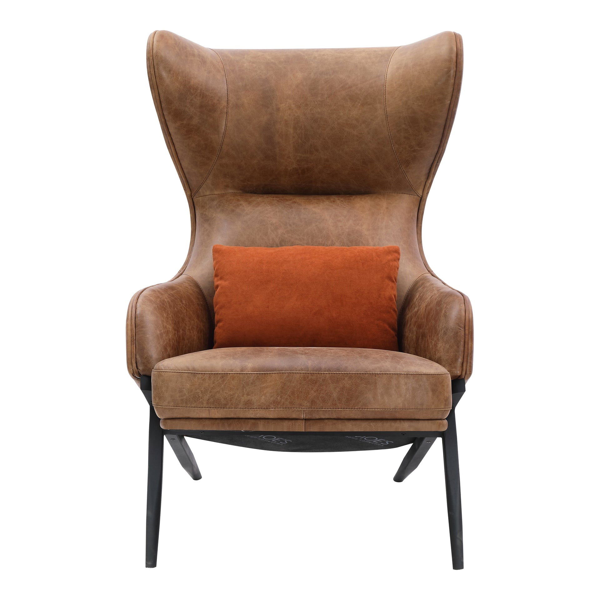 Lee Accent Chair, Top-Grain Leather Upholstery, Iron Legs, Cappuccino