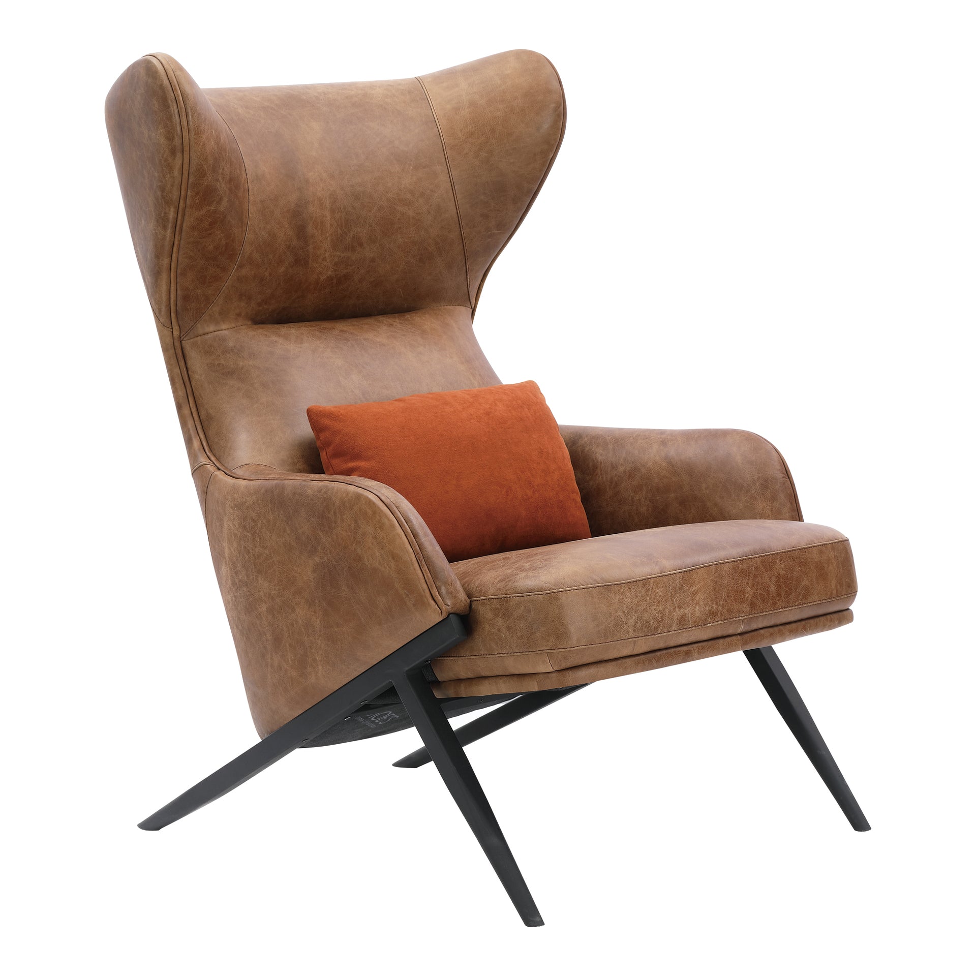 Lee Accent Chair, Top-Grain Leather Upholstery, Iron Legs, Cappuccino