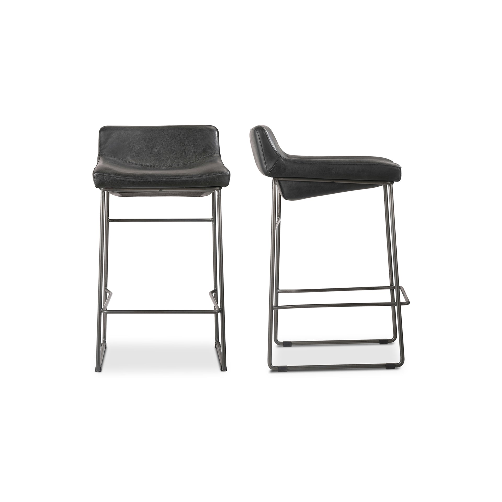 Orson Counter Stool, Top Grain Leather Upholstery with Iron Frame, Black - Set of 2