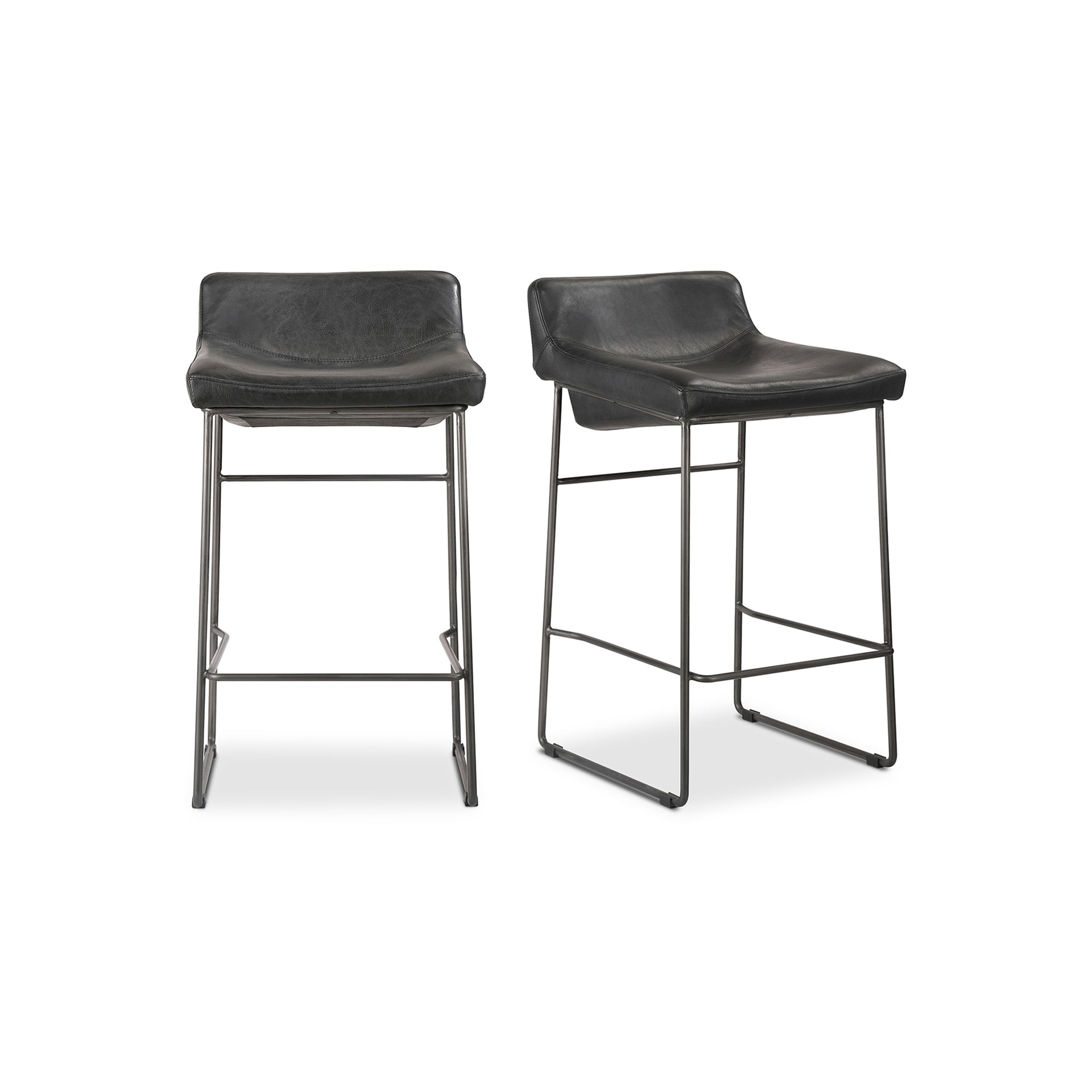 Orson Counter Stool, Top Grain Leather Upholstery with Iron Frame, Black - Set of 2