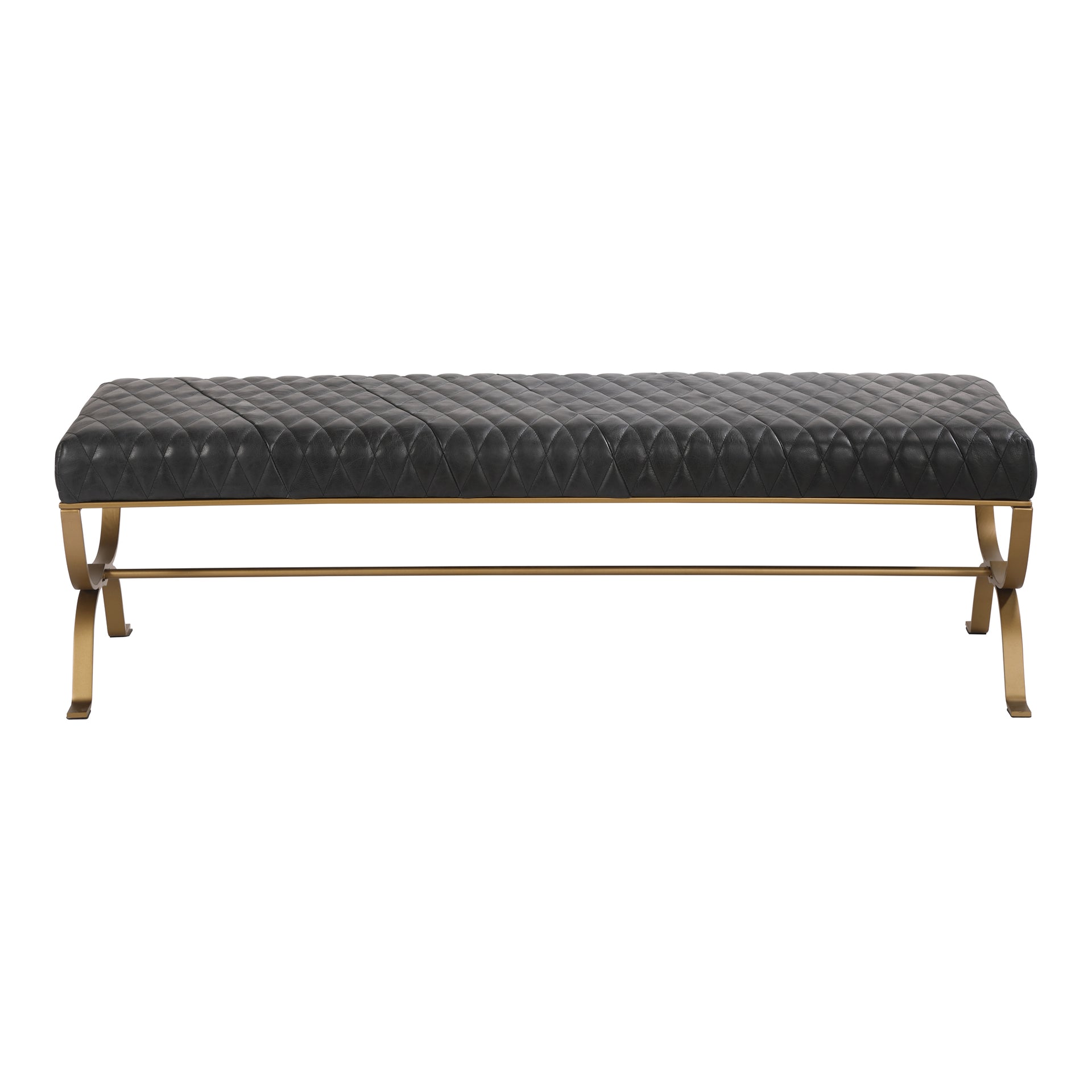Ryan Bench, Top Grain Leather Upholstery with Iron Frame, Black