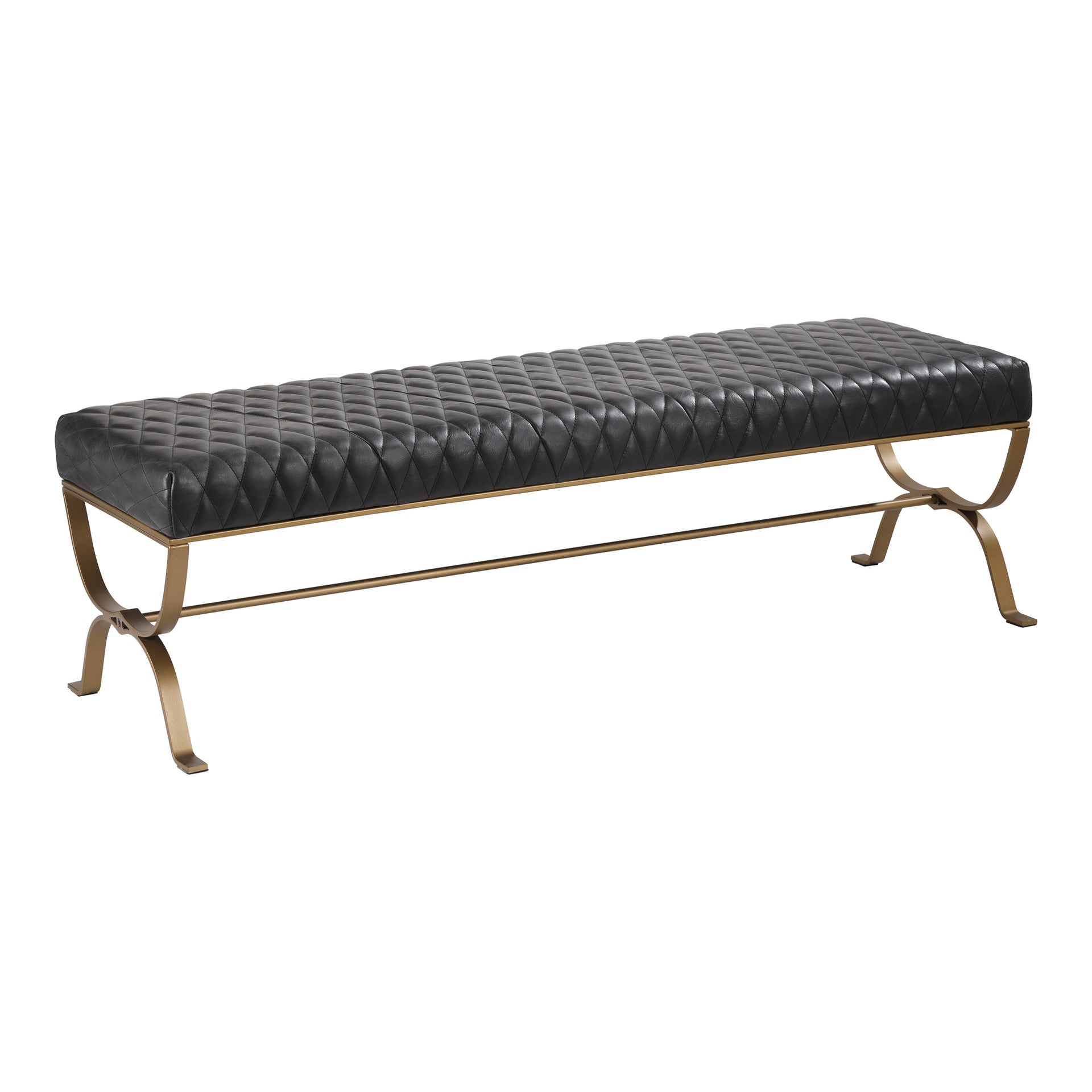 Ryan Bench, Top Grain Leather Upholstery with Iron Frame, Black