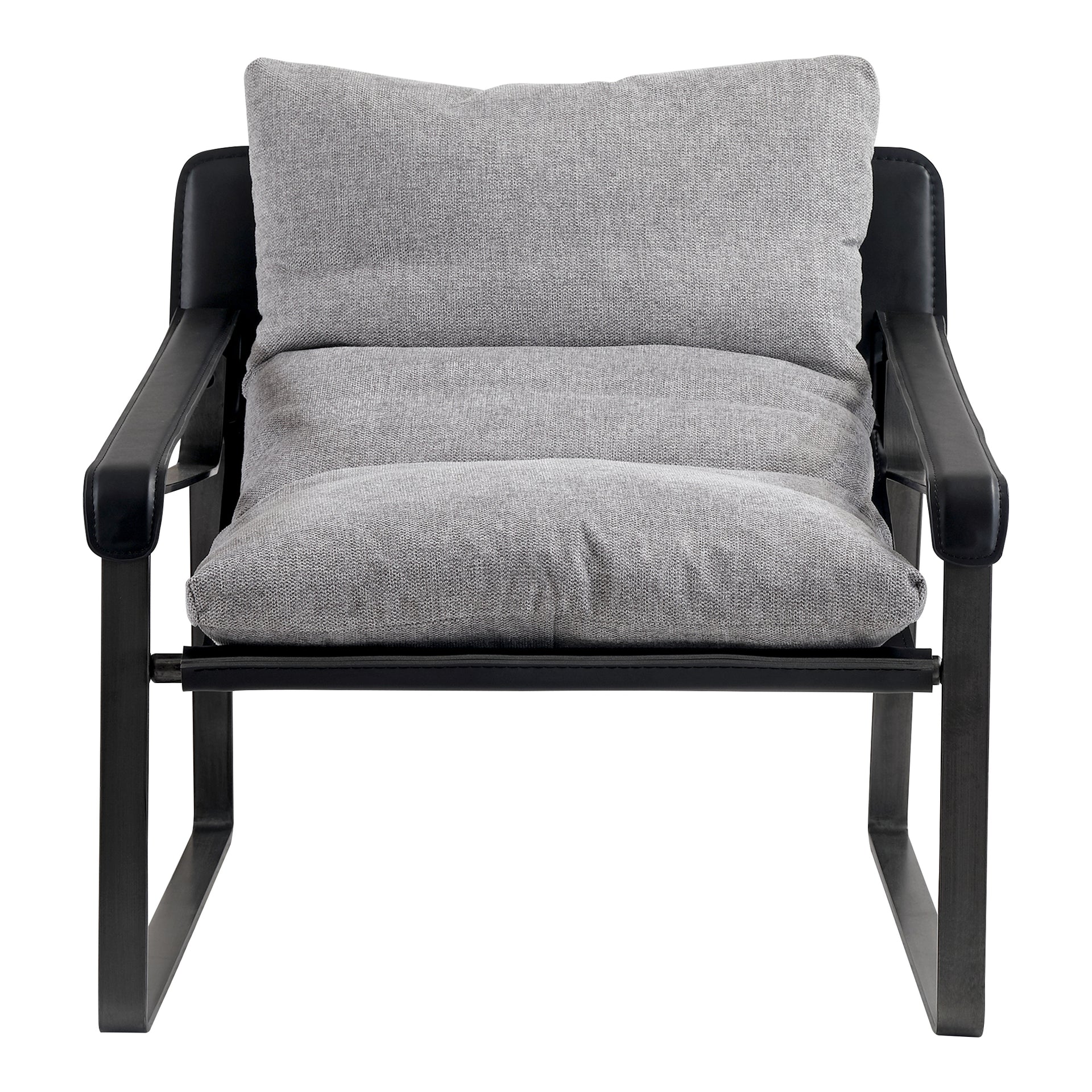 Newton Accent Chair, Modern Feather-Fill Cushion, Bonded Leather Armrests, Grey