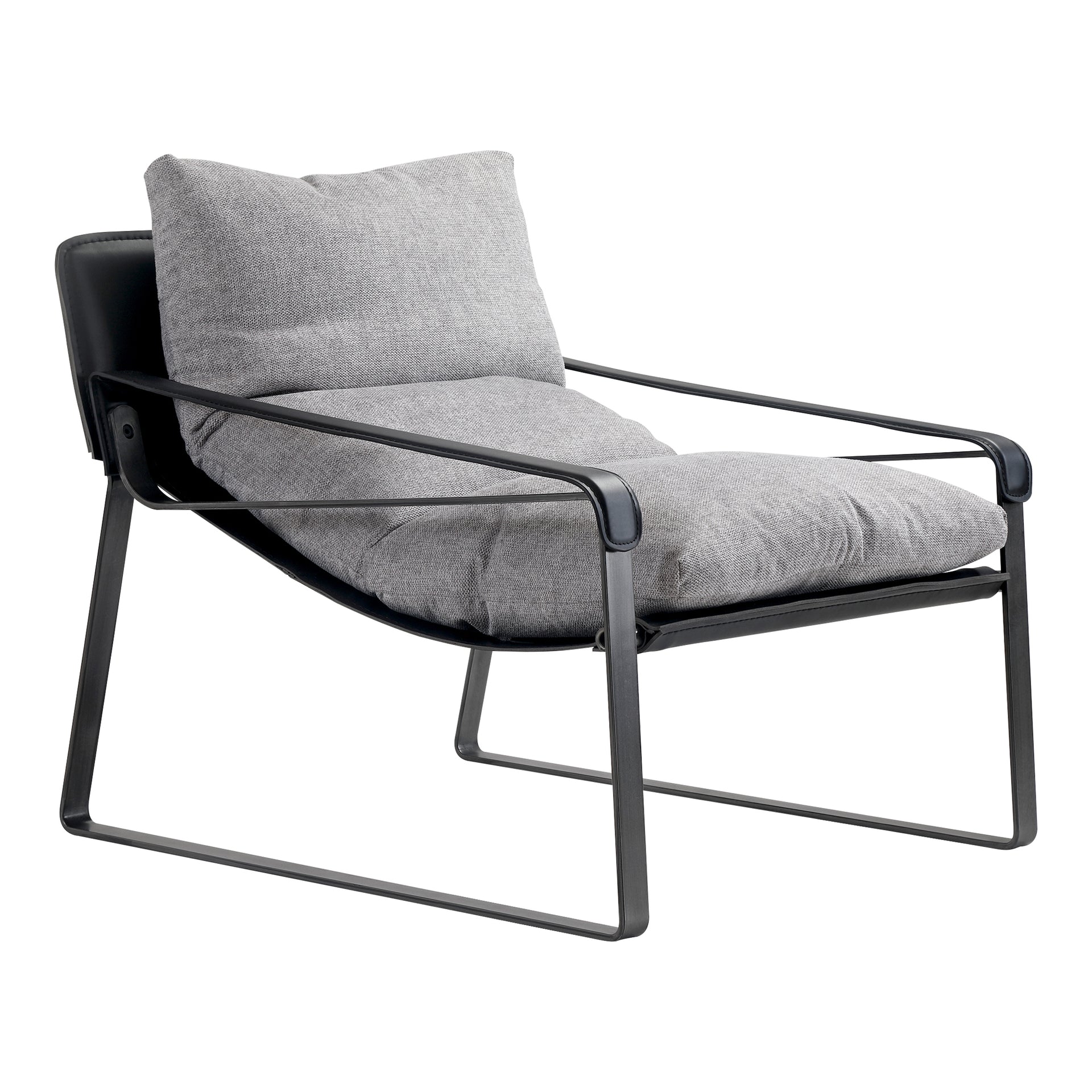 Newton Accent Chair, Modern Feather-Fill Cushion, Bonded Leather Armrests, Grey