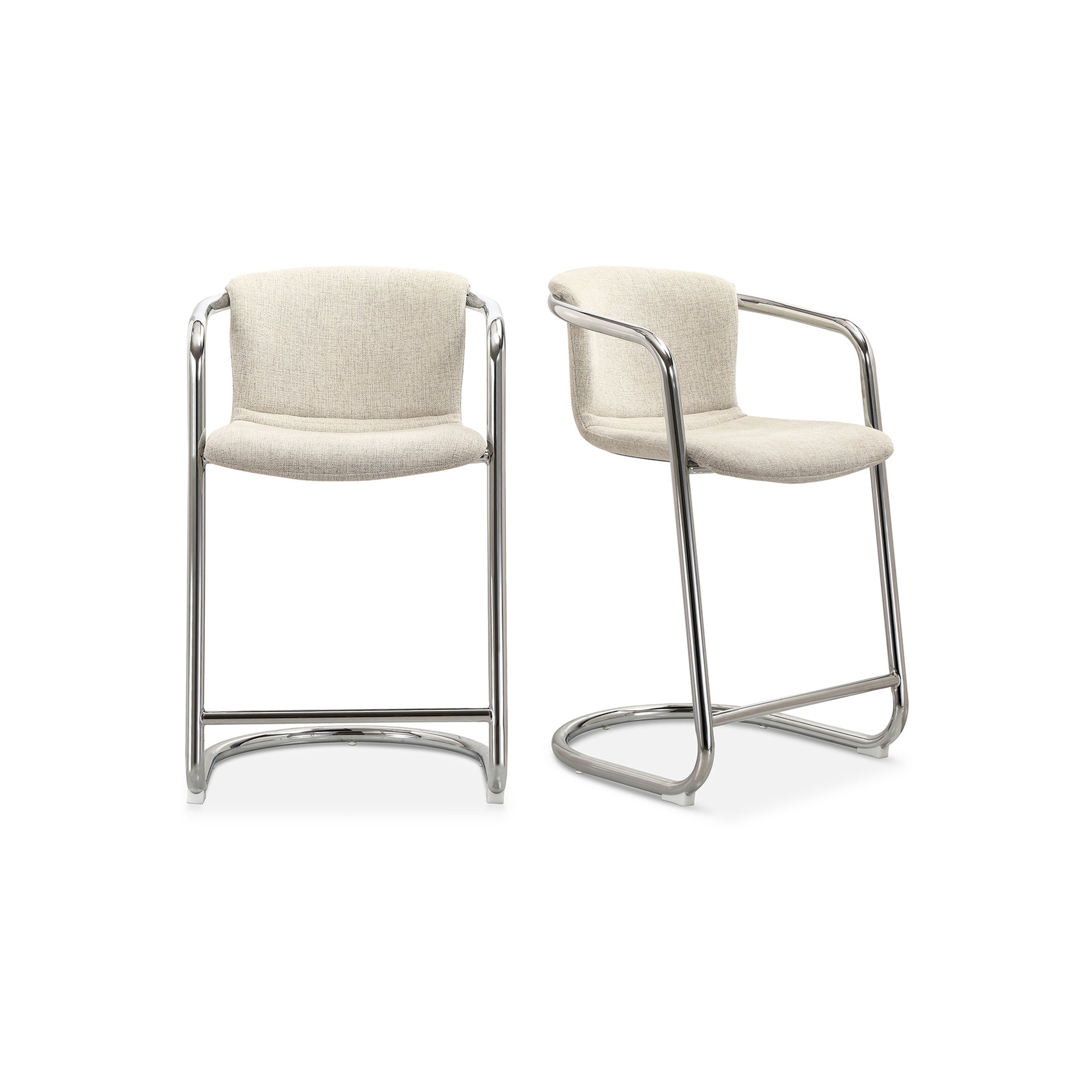 Galen Counter Stool, Polyester Upholstery, Chrome Iron Frame, Blended Cream - Set of 2