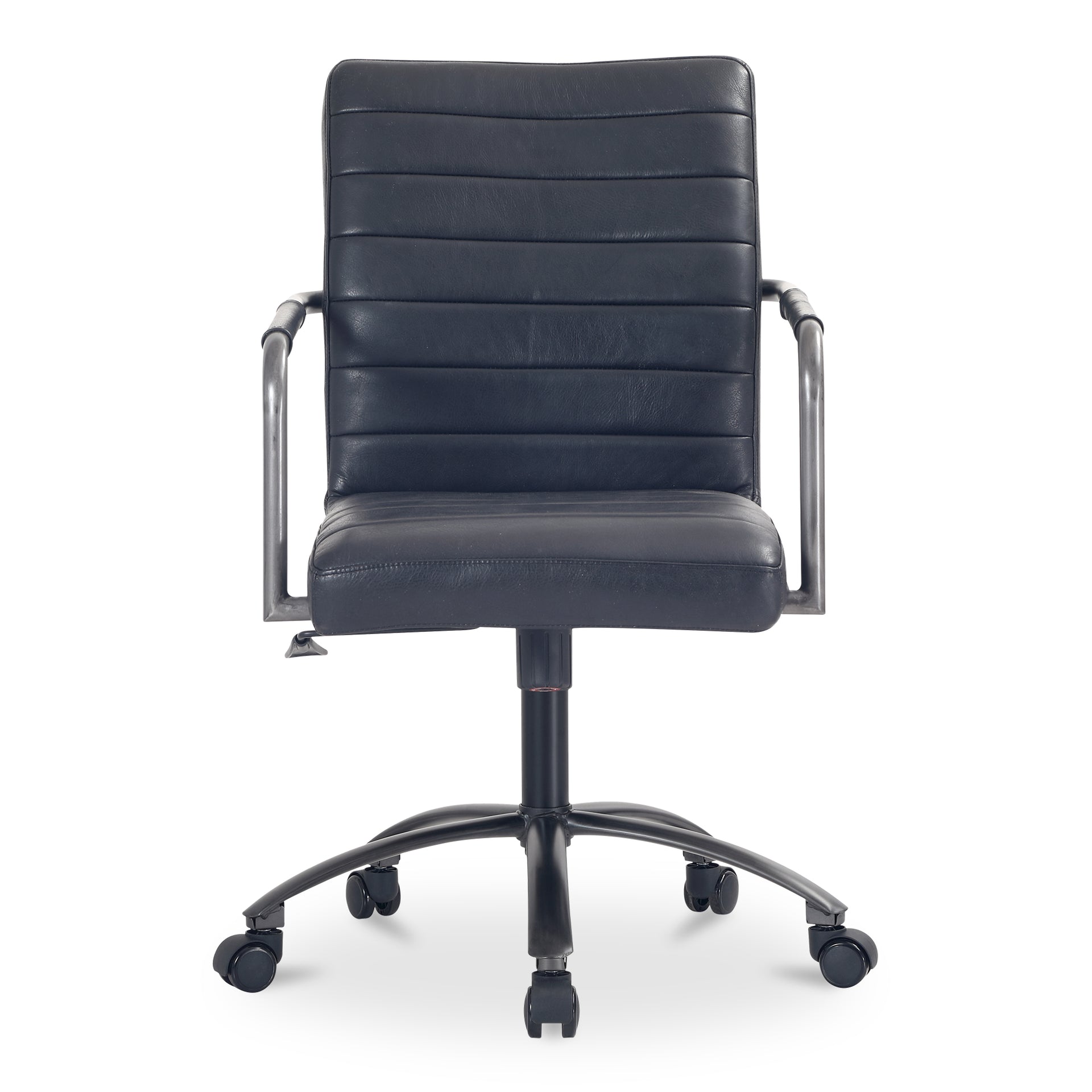 Pax Office Chair, Channel-Seamed Top-Grain Leather, Leather-Wrapped Armrests, Iron Frame, Black