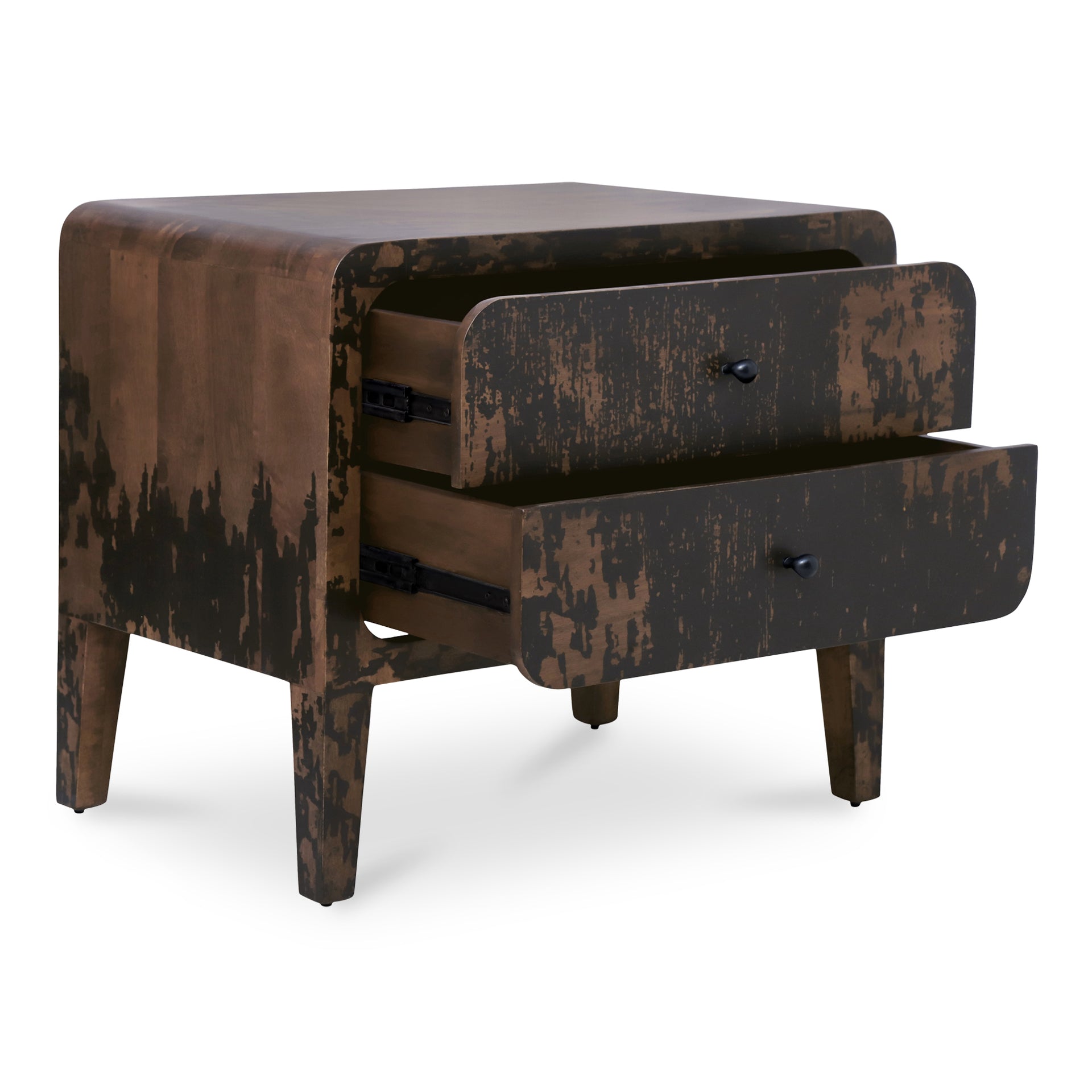 Brelline Nightstand, Distressed Mango Wood, 2-Drawer, Black Finish