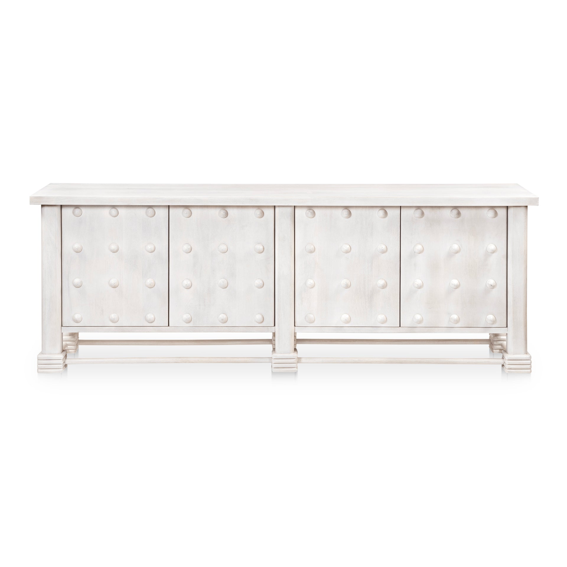 Shiloh Oversized Sideboard, Hand-Carved Mango Wood with French-Inspired Design, Push to Open Doors, White
