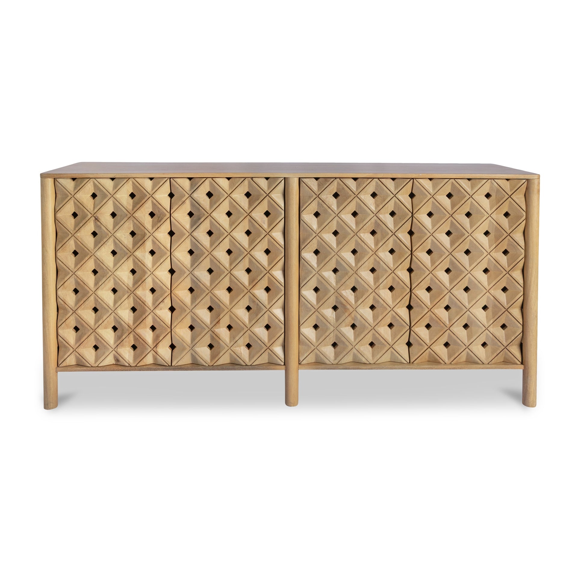 Talric Sideboard, Geometric Carved Mango Wood Front, Natural Finish