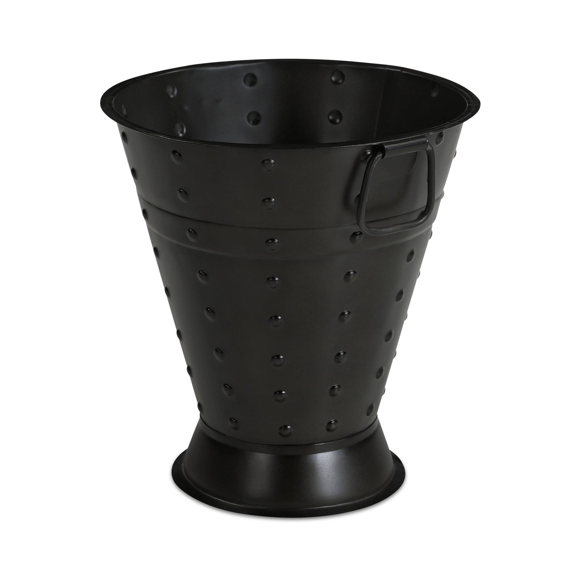 Larkin Vase, Iron, Tapered Pail Silhouette, Looped Handles, Rivet Detail, Water Safe, Black Patina, Black
