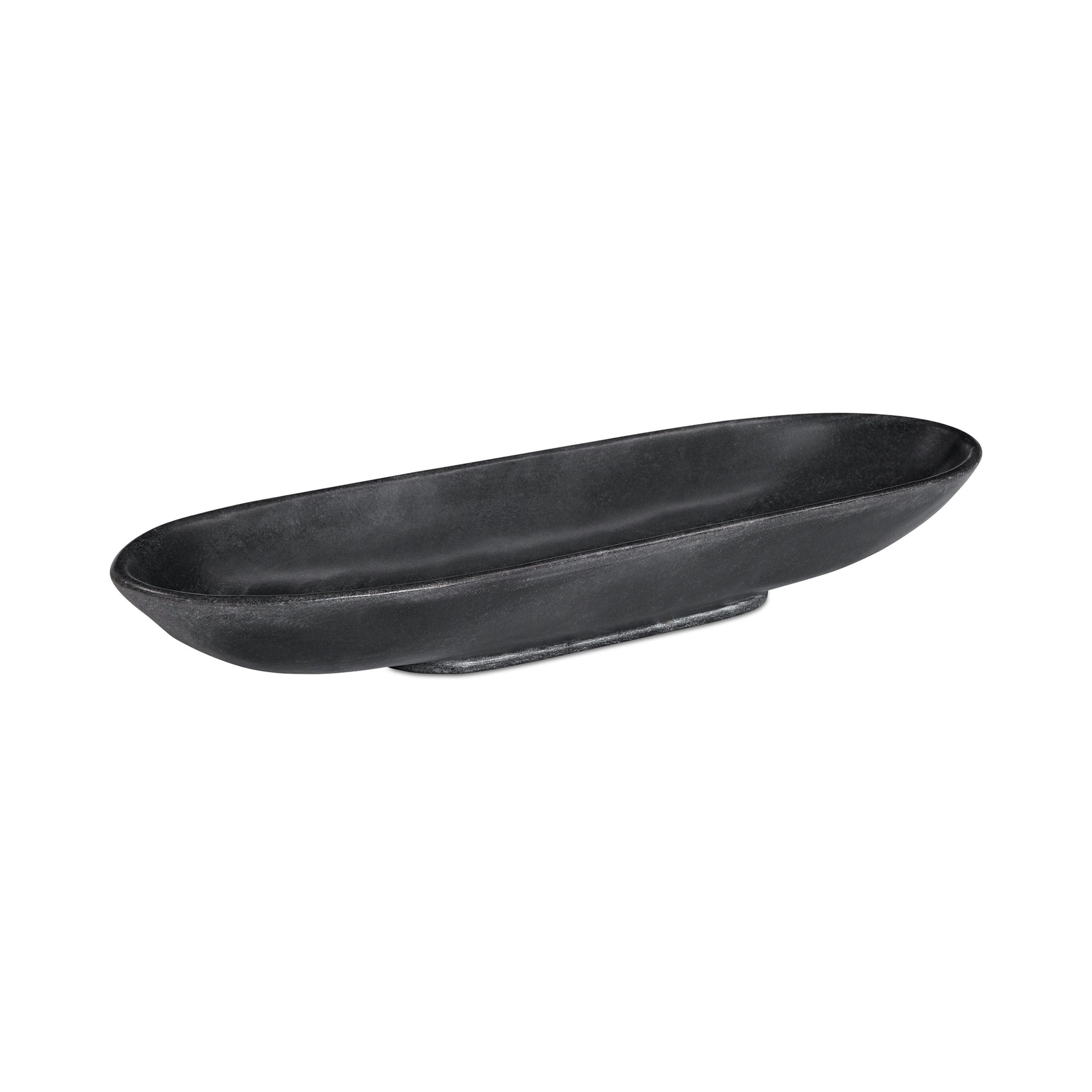 Ainsley Tray, Selwara Black Marble, Elongated Oval, Artisan-Carved, Transitional Design, Black