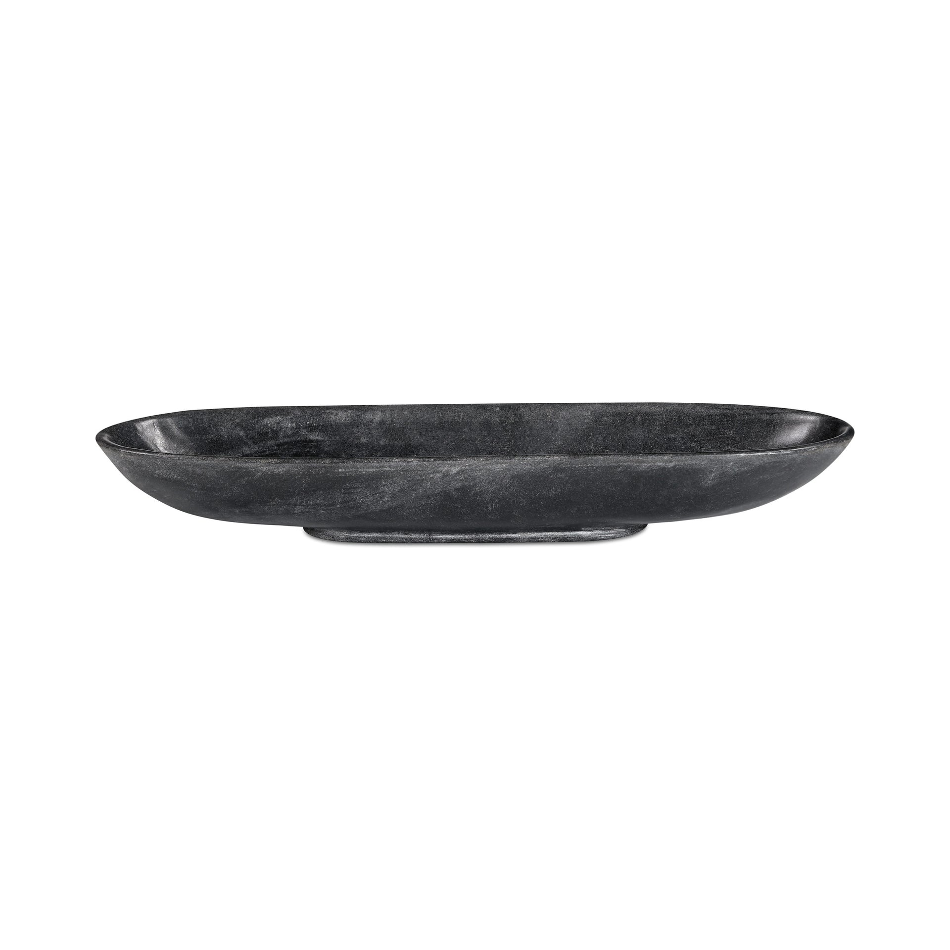 Ainsley Tray, Selwara Black Marble, Elongated Oval, Artisan-Carved, Transitional Design, Black
