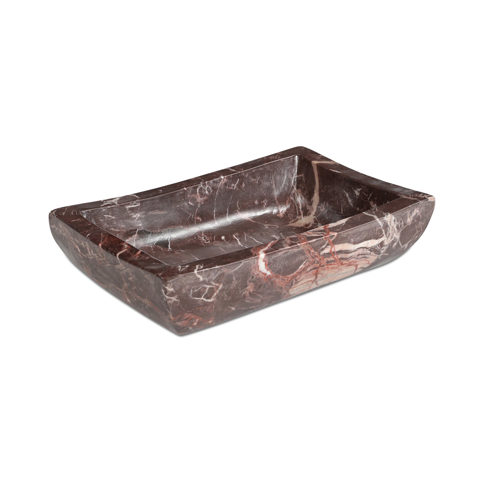 Stellara Bowl, Red Cherry Marble, Grand-Scale Basin, Solid Stone Carve, Transitional Form, Deep Red
