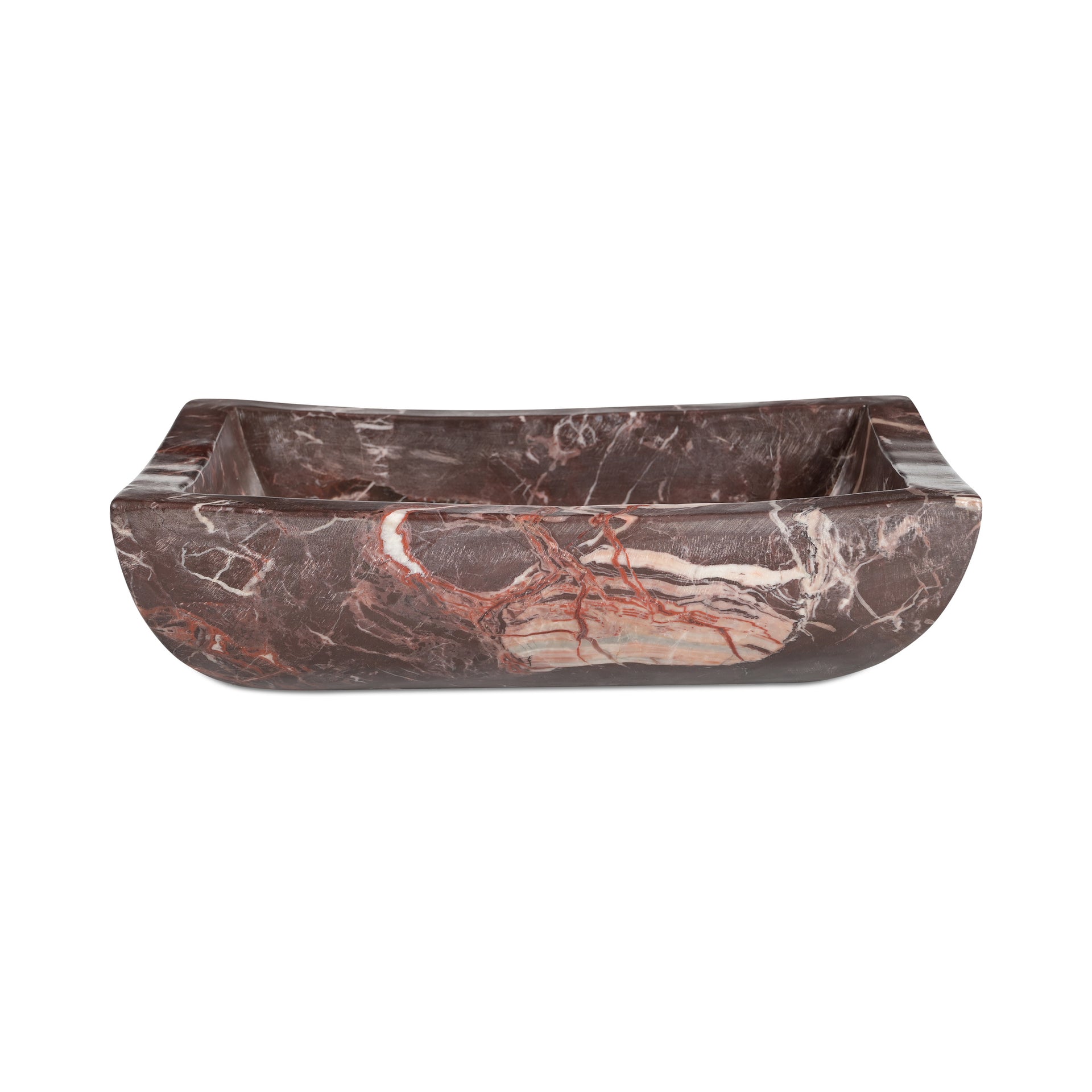 Stellara Bowl, Red Cherry Marble, Grand-Scale Basin, Solid Stone Carve, Transitional Form, Deep Red