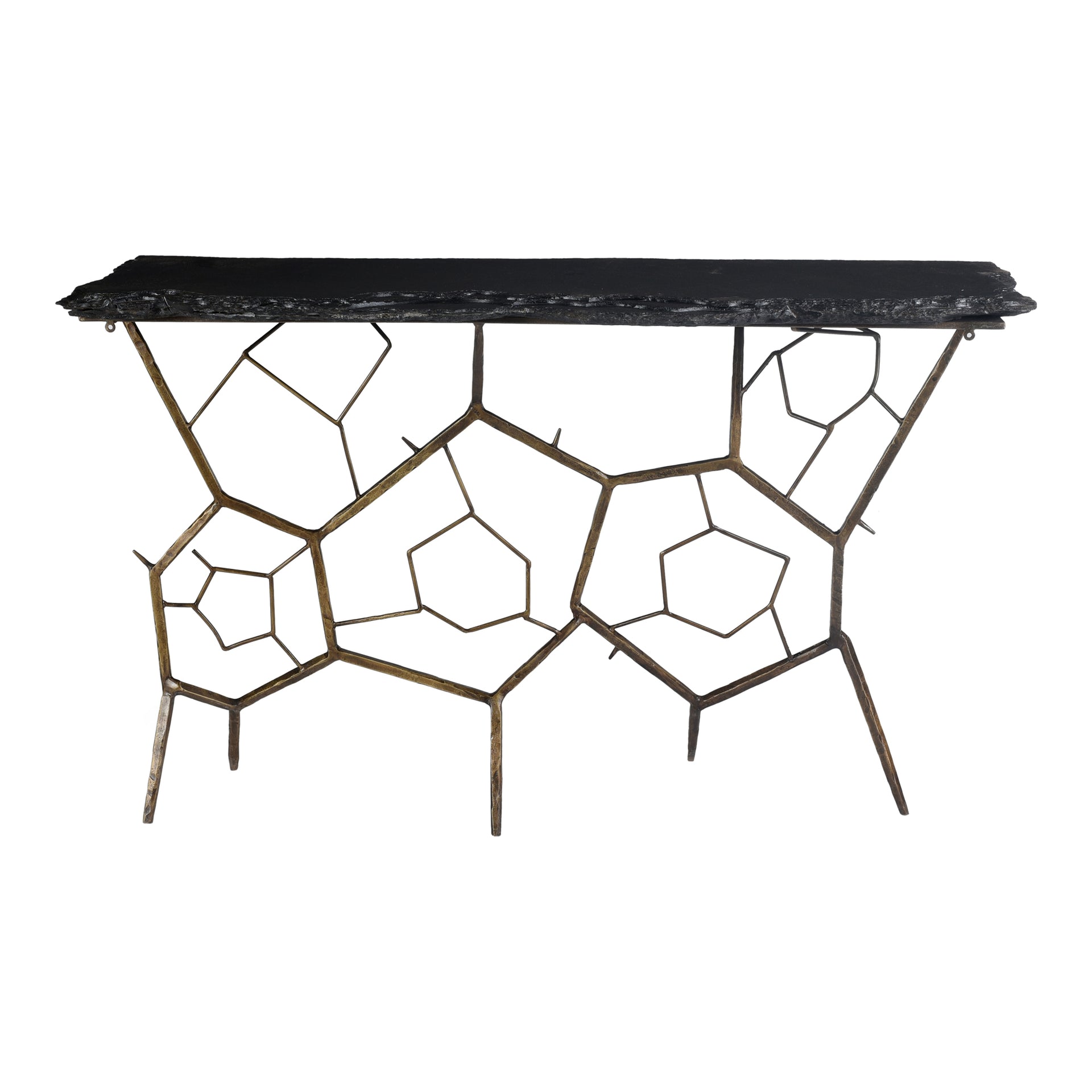 Orla, Console Table, Organic Slate Stone, Iron Base, Dark Grey