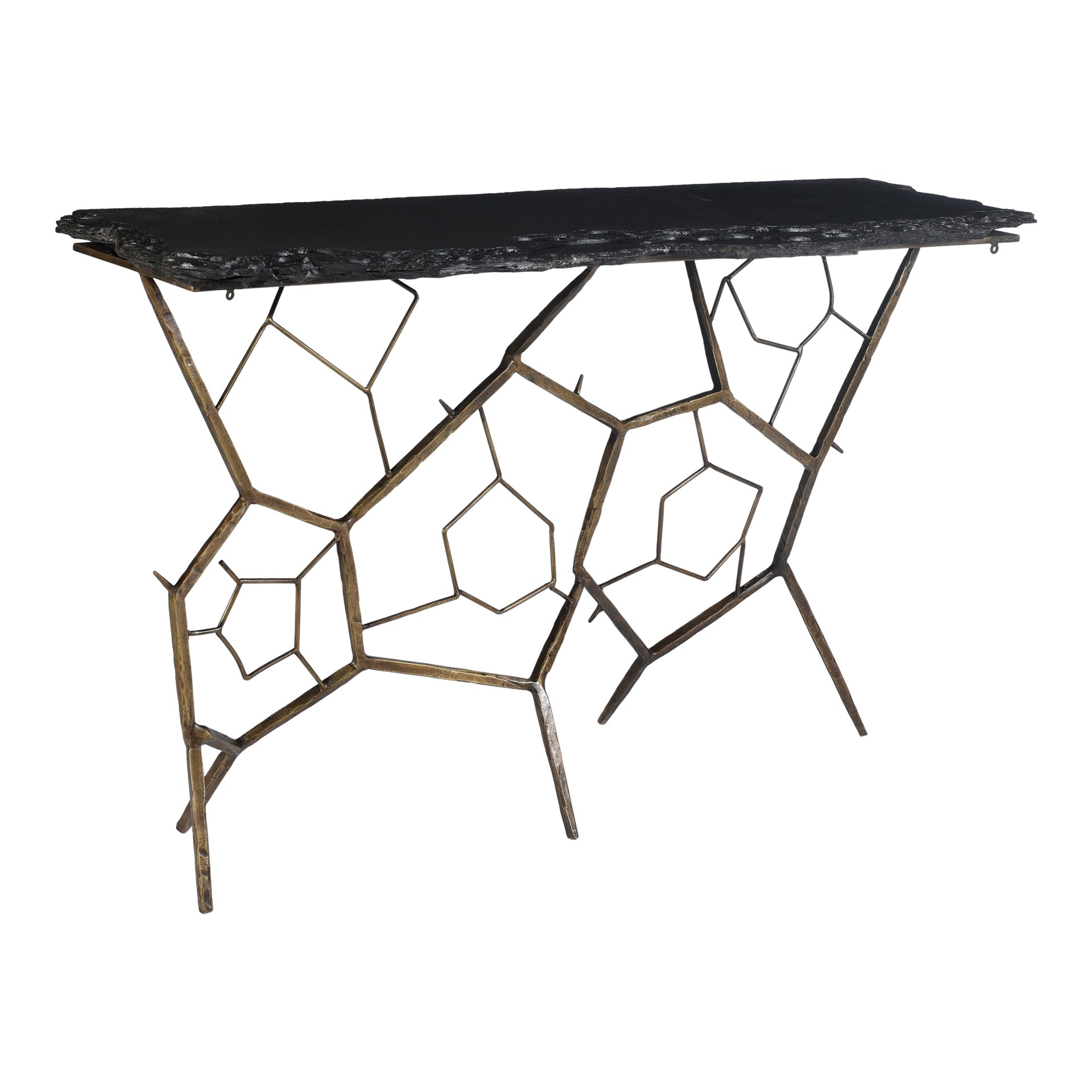Orla, Console Table, Organic Slate Stone, Iron Base, Dark Grey