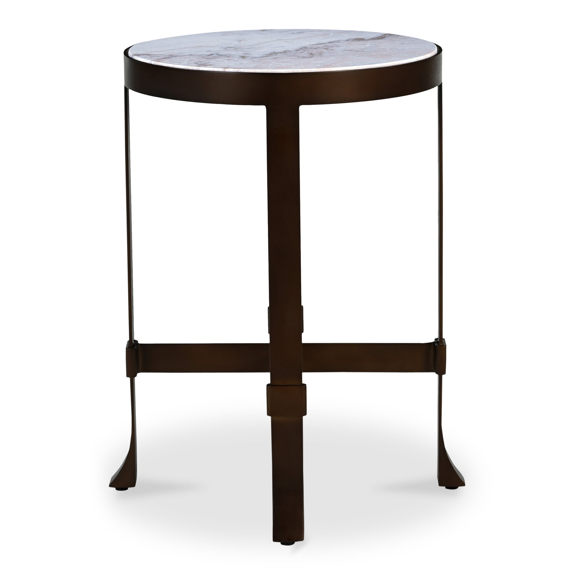 Caelin Side Table, White Marble Top with Iron Base and Metal-Rim Edge, White