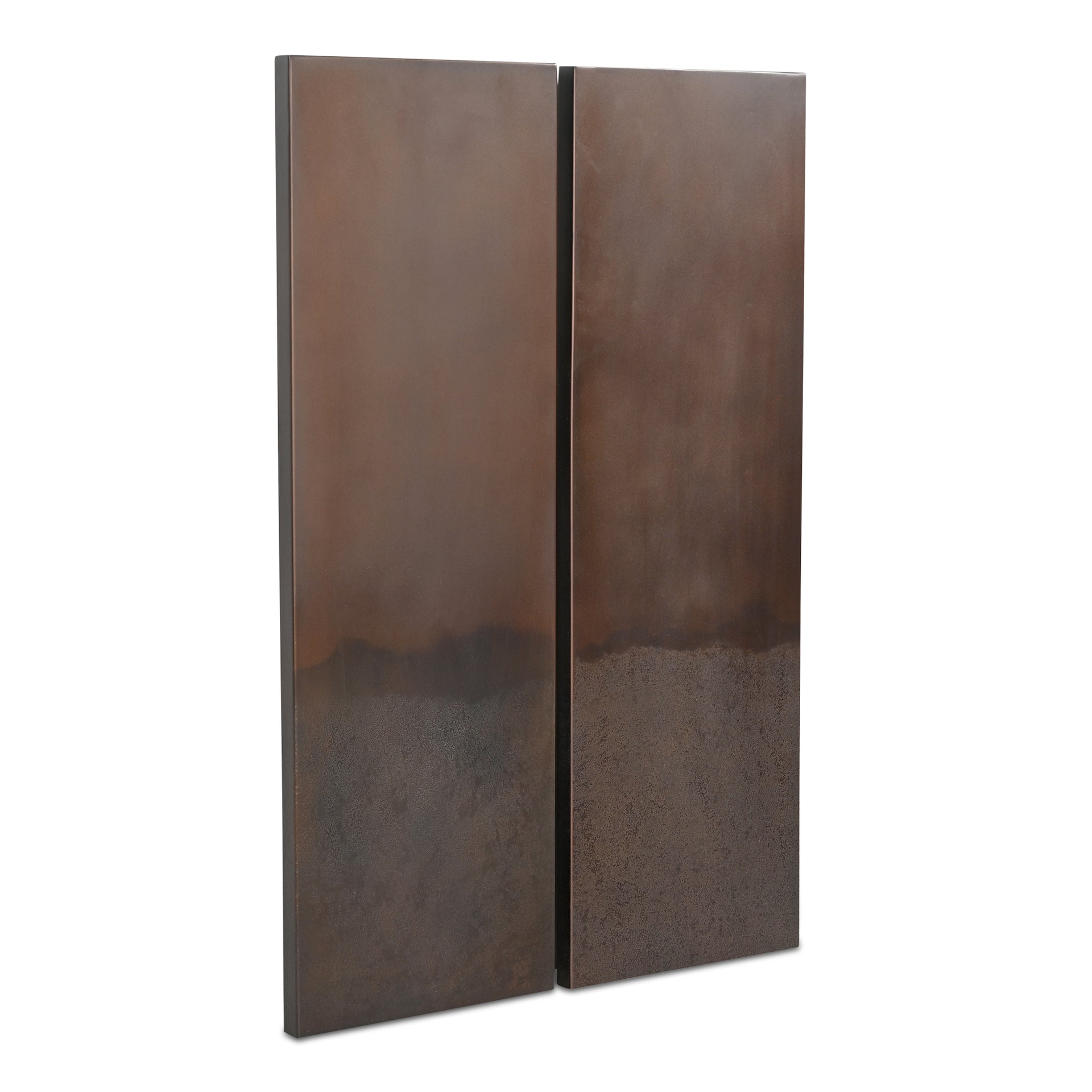 Garran Wall Sculpture, Rectangular Iron Panels with Reactive Bronze Finish, Contemporary Brown