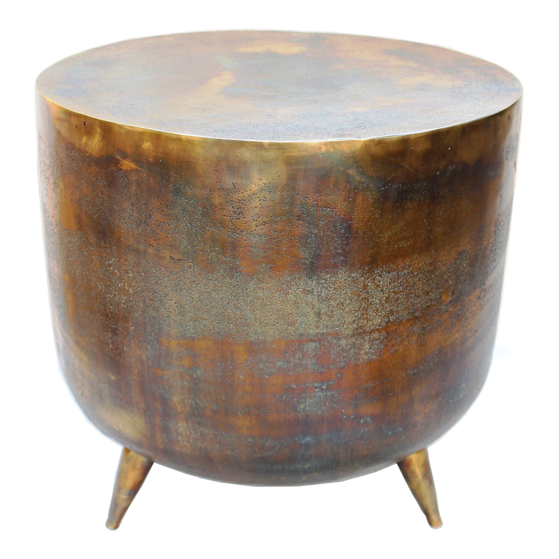 Calderon Accent Table, Aluminum Tripod Base, Gold & Brass Finish, Industrial Design