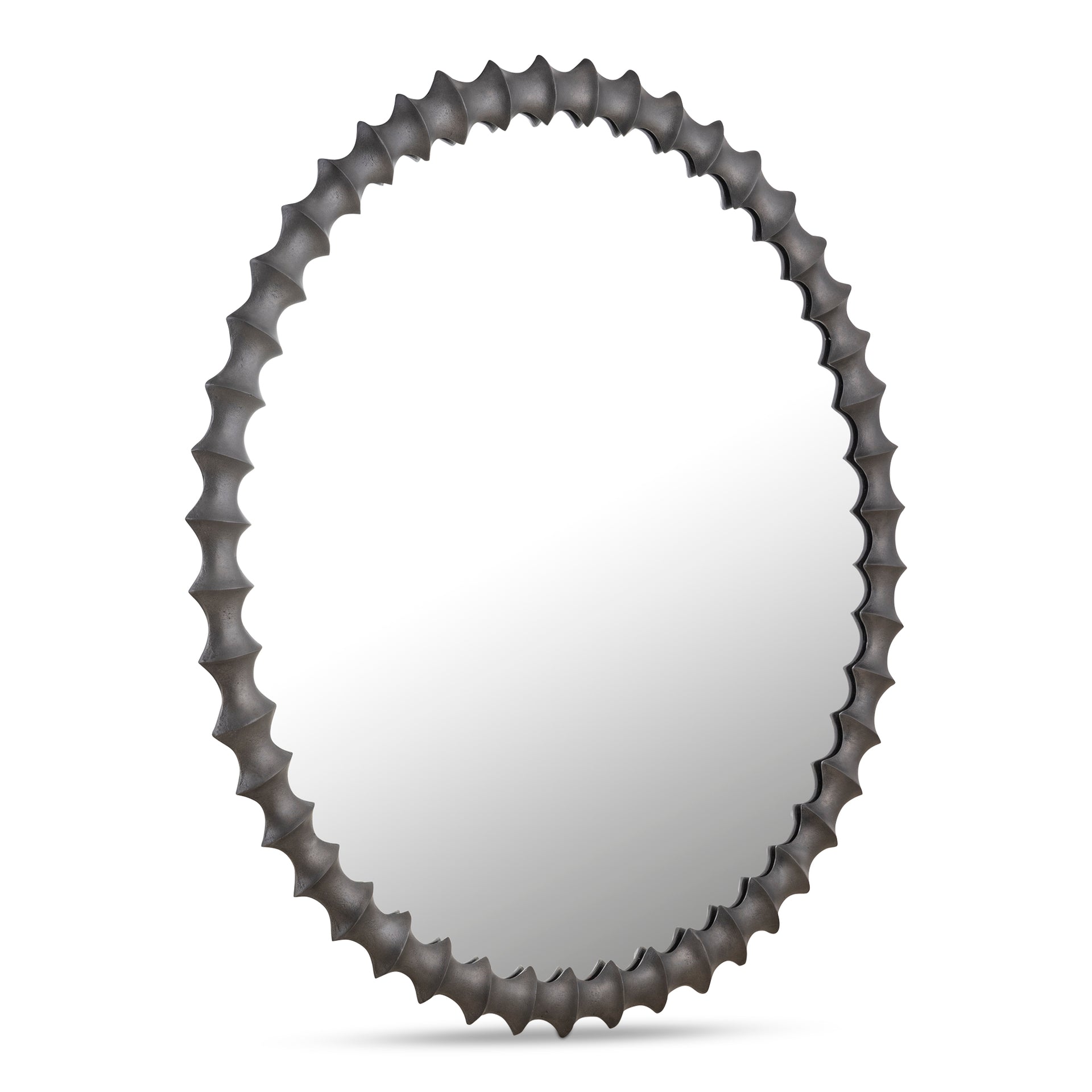 Everard Mirror, Cast Aluminum Frame, Mirrored Glass, Round, Textured Black Finish