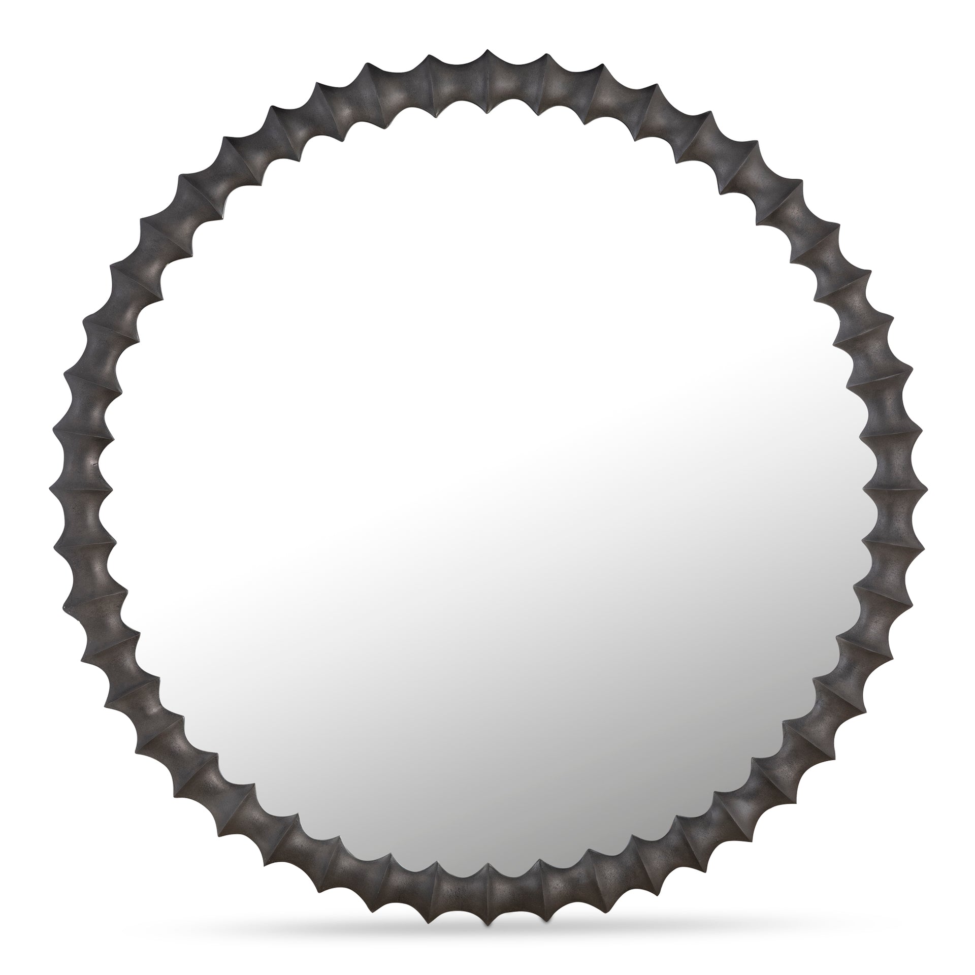 Everard Mirror, Cast Aluminum Frame, Mirrored Glass, Round, Textured Black Finish