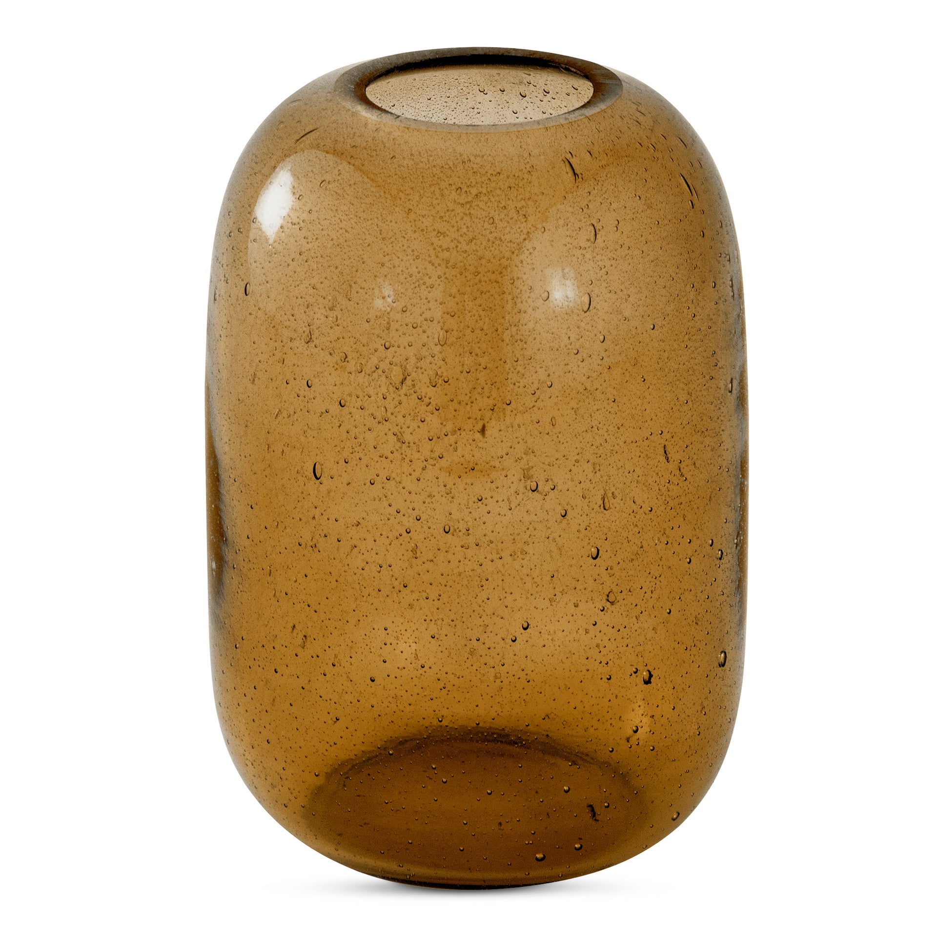 Aralyn Vase, Elongated Curved Glass Bubble Texture, Water Safe, Amber