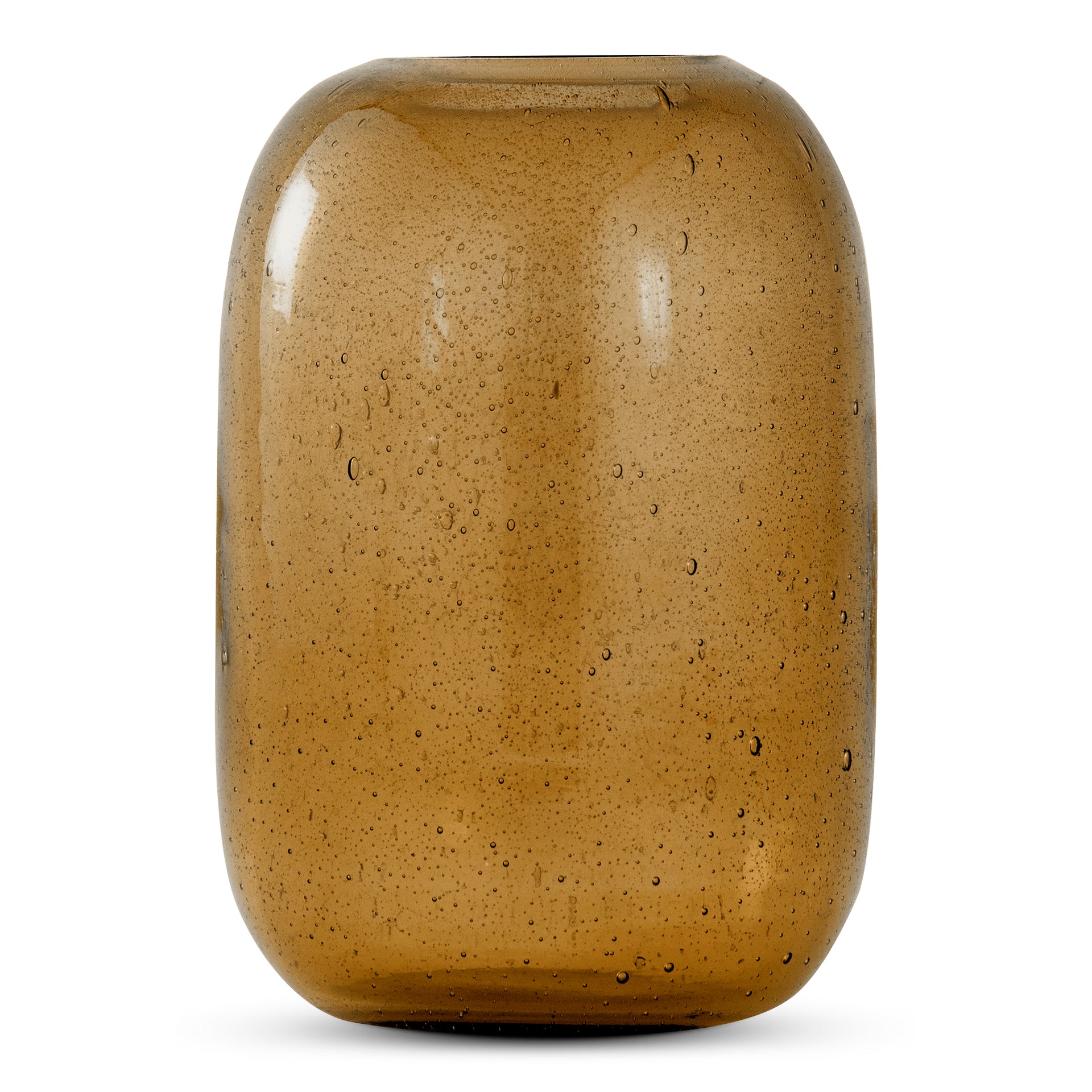 Aralyn Vase, Elongated Curved Glass Bubble Texture, Water Safe, Amber
