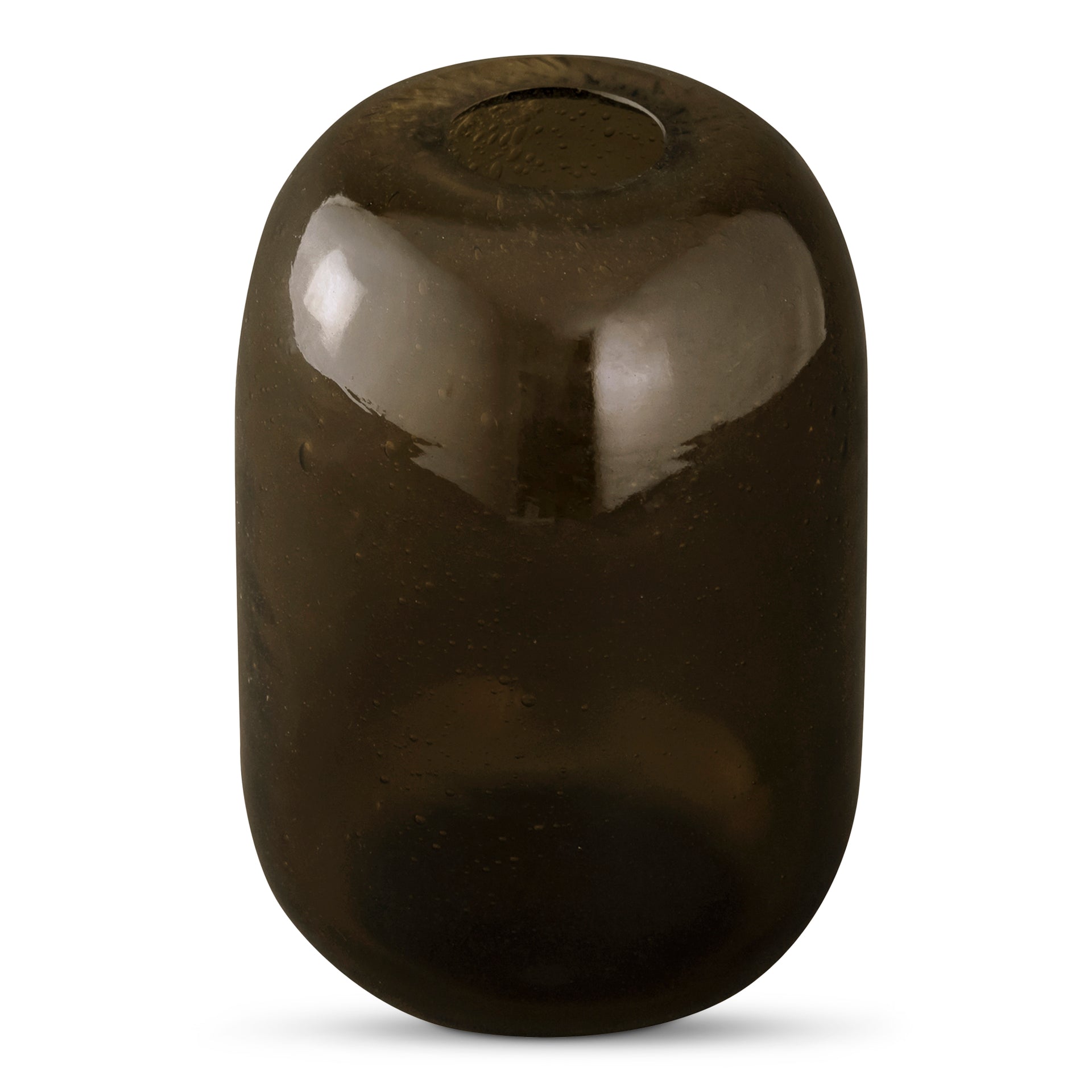 Aralyn Vase, Elongated Curved Glass Bubble Texture, Water Safe, Olive