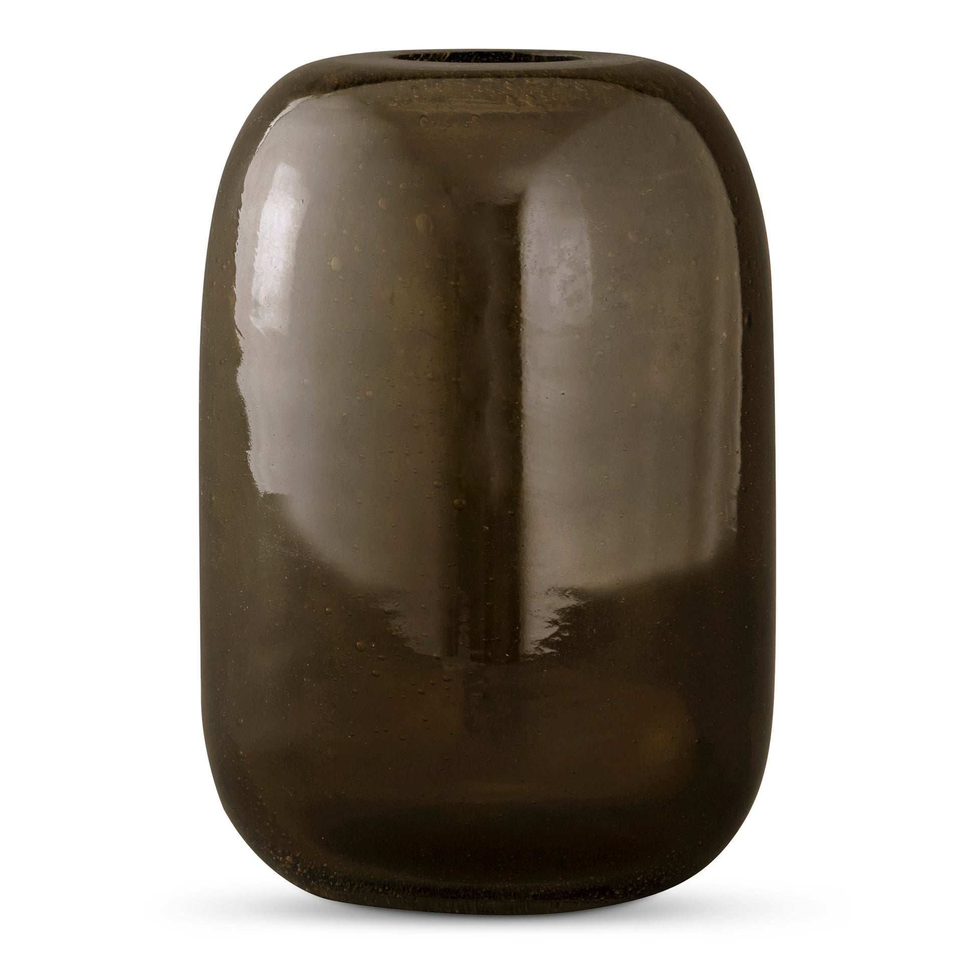 Aralyn Vase, Elongated Curved Glass Bubble Texture, Water Safe, Olive