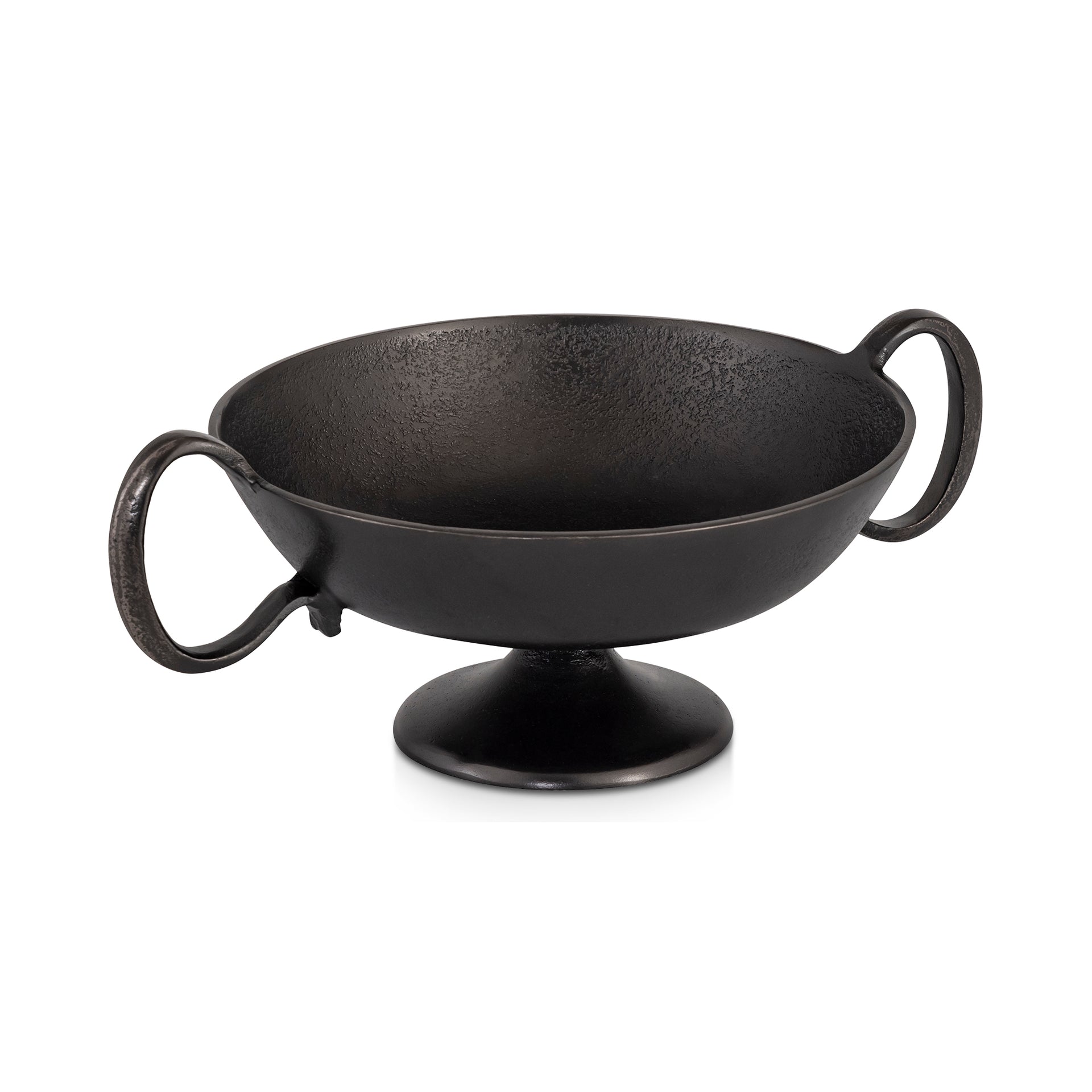 Maelisette Bowl, Round Cast Aluminum, Sculpted Handles, Black