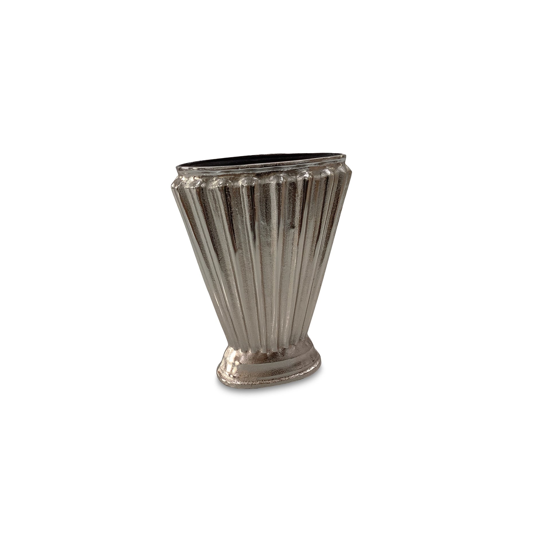 Avielle Vase, Fluted Fan Cast Aluminum Aged Pewter, Grey