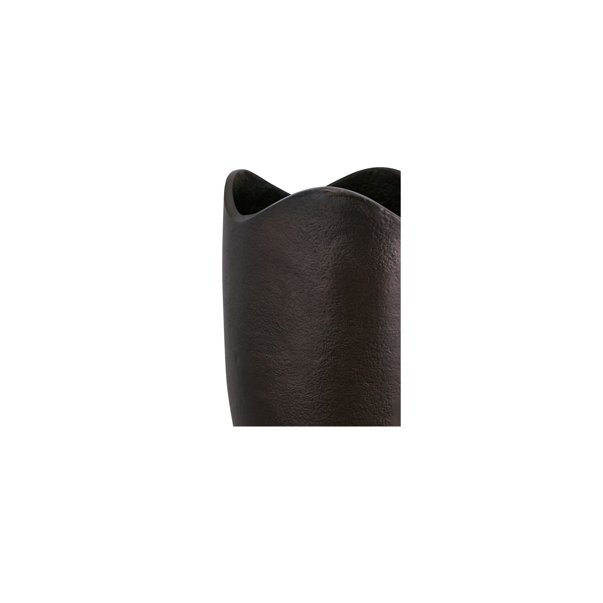 Enzo Vase, Fan Silhouette, Cast Aluminum, Scalloped Detailing, Wide Mouth, Blackened Bronze