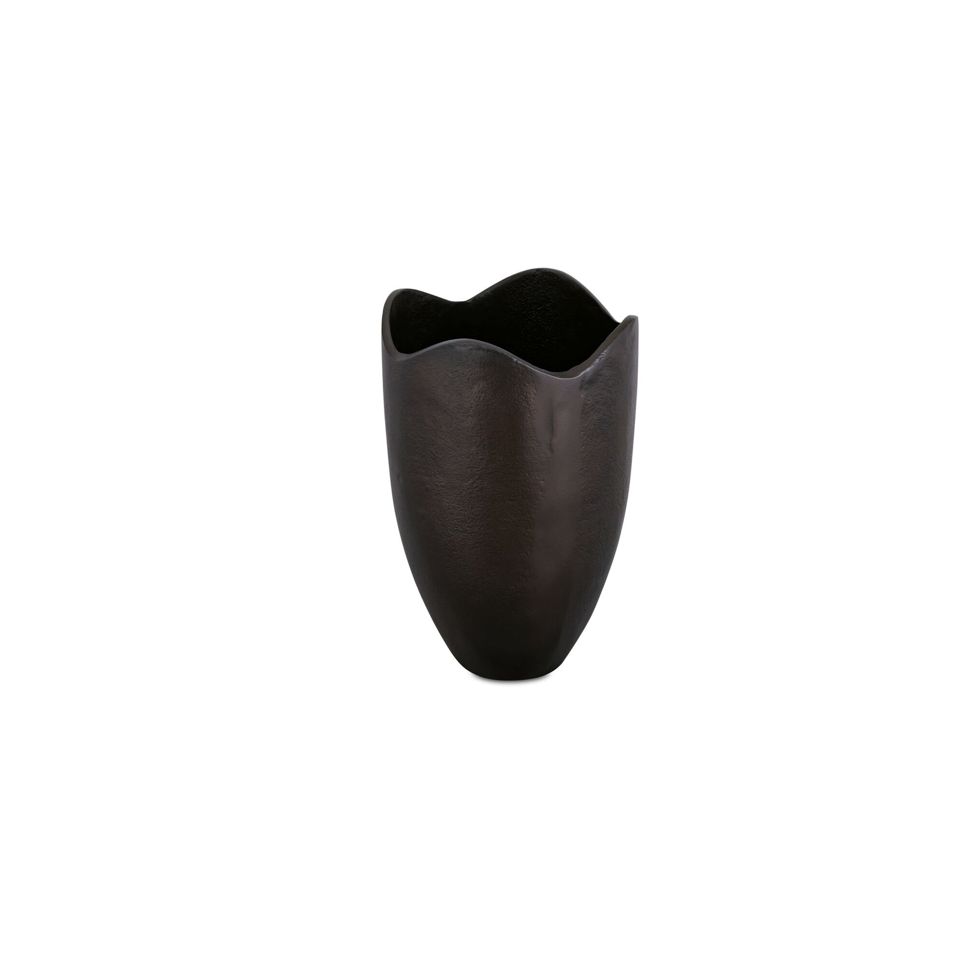 Enzo Vase, Fan Silhouette, Cast Aluminum, Scalloped Detailing, Wide Mouth, Blackened Bronze
