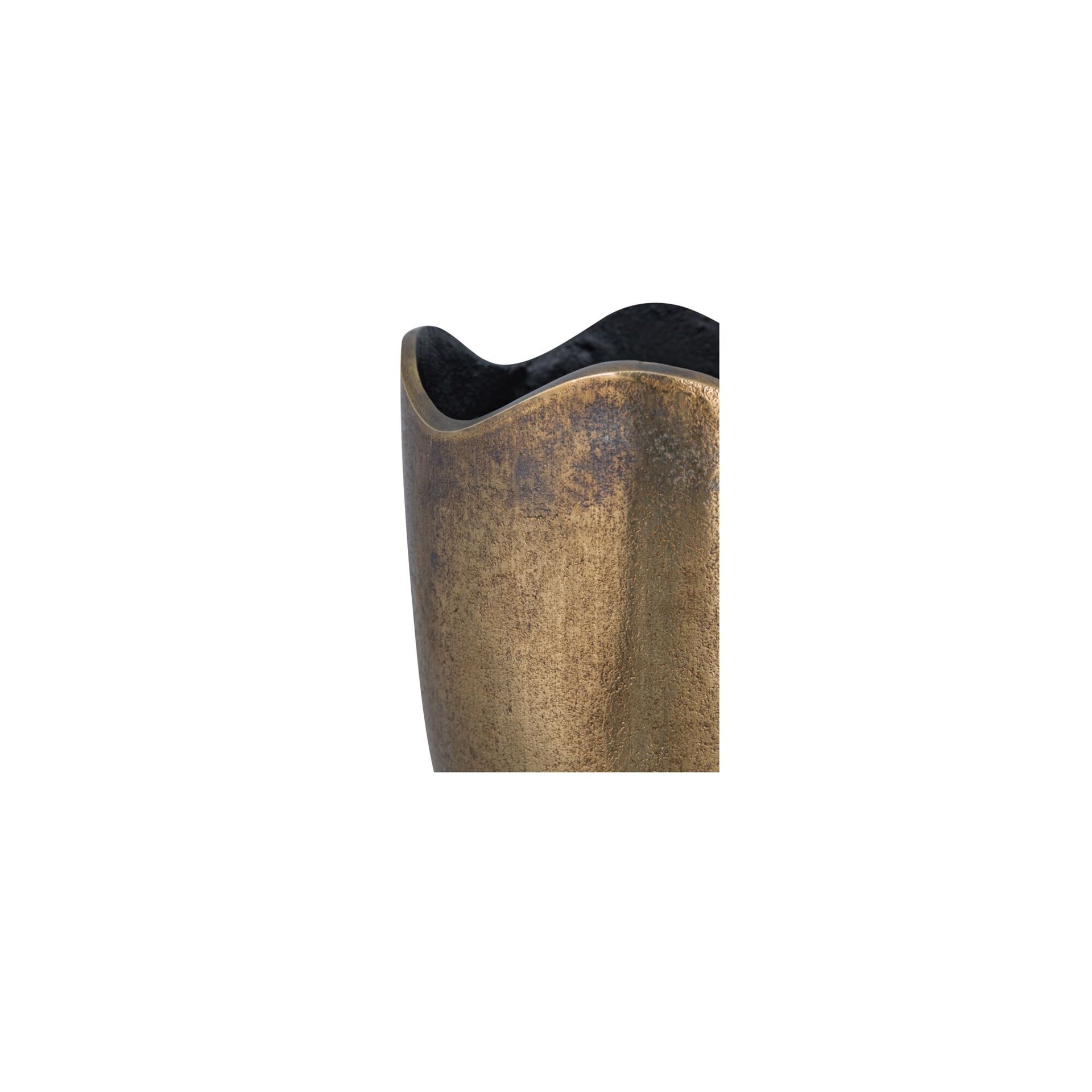 Enzo Vase, Round Cast Aluminum, Scalloped Detailing, Antique Brass