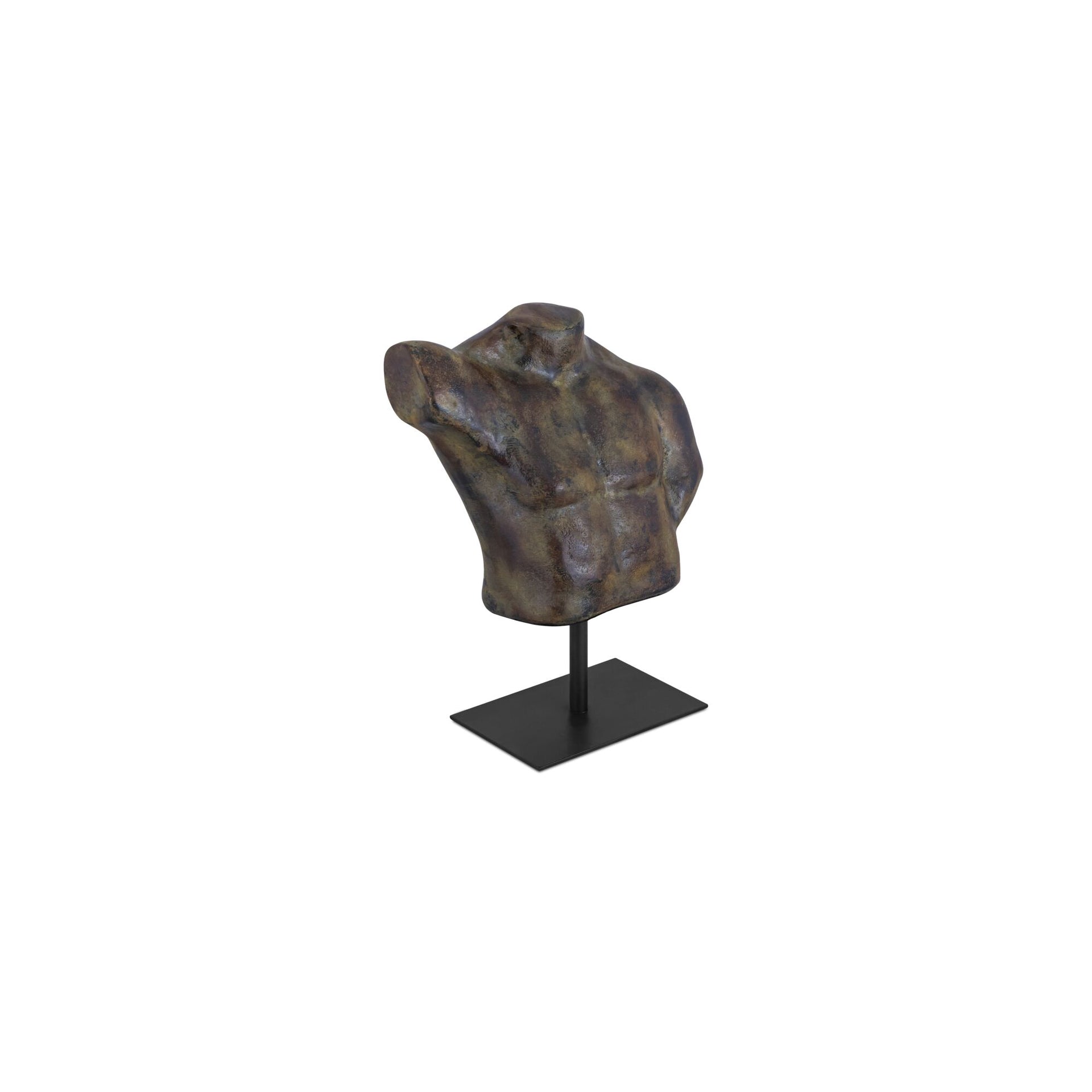 Cormac Sculpture, Torso Study, Cast Aluminum and Iron, Aged Patina Finish, Display Stand, Dark Green