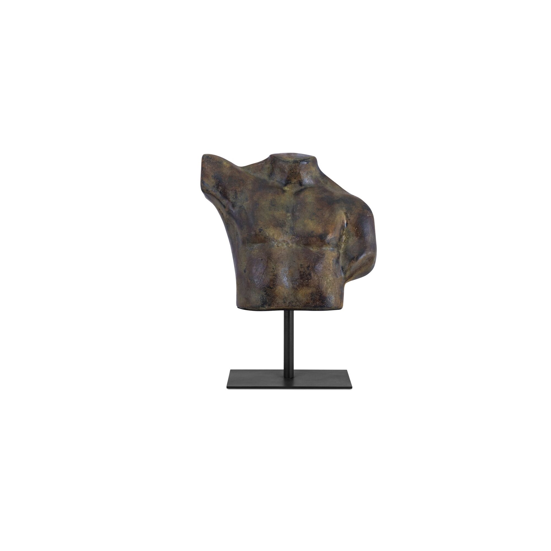 Cormac Sculpture, Torso Study, Cast Aluminum and Iron, Aged Patina Finish, Display Stand, Dark Green