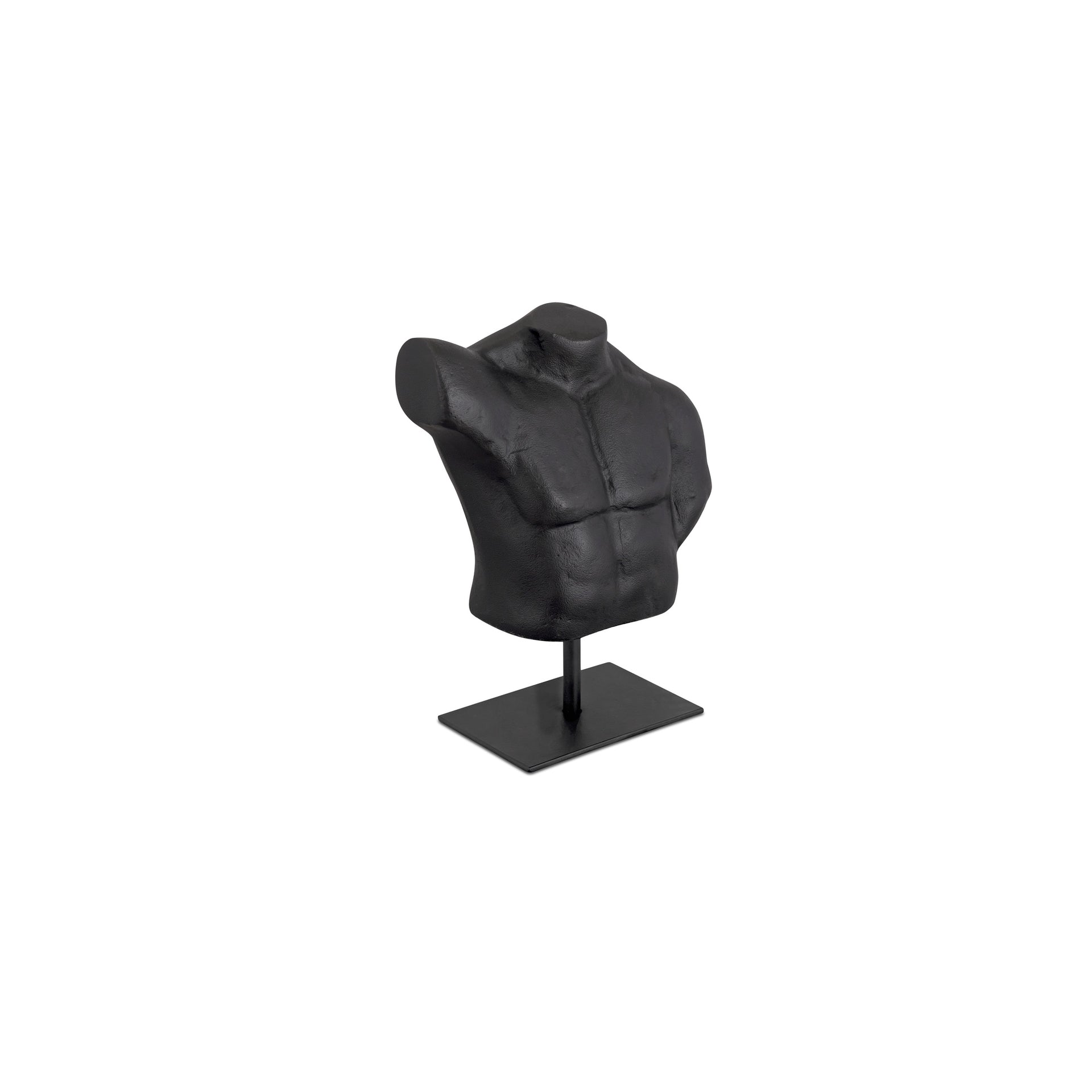 Cormac Sculpture, Freeform Cast Aluminum Torso, Iron Stand, Aged Black