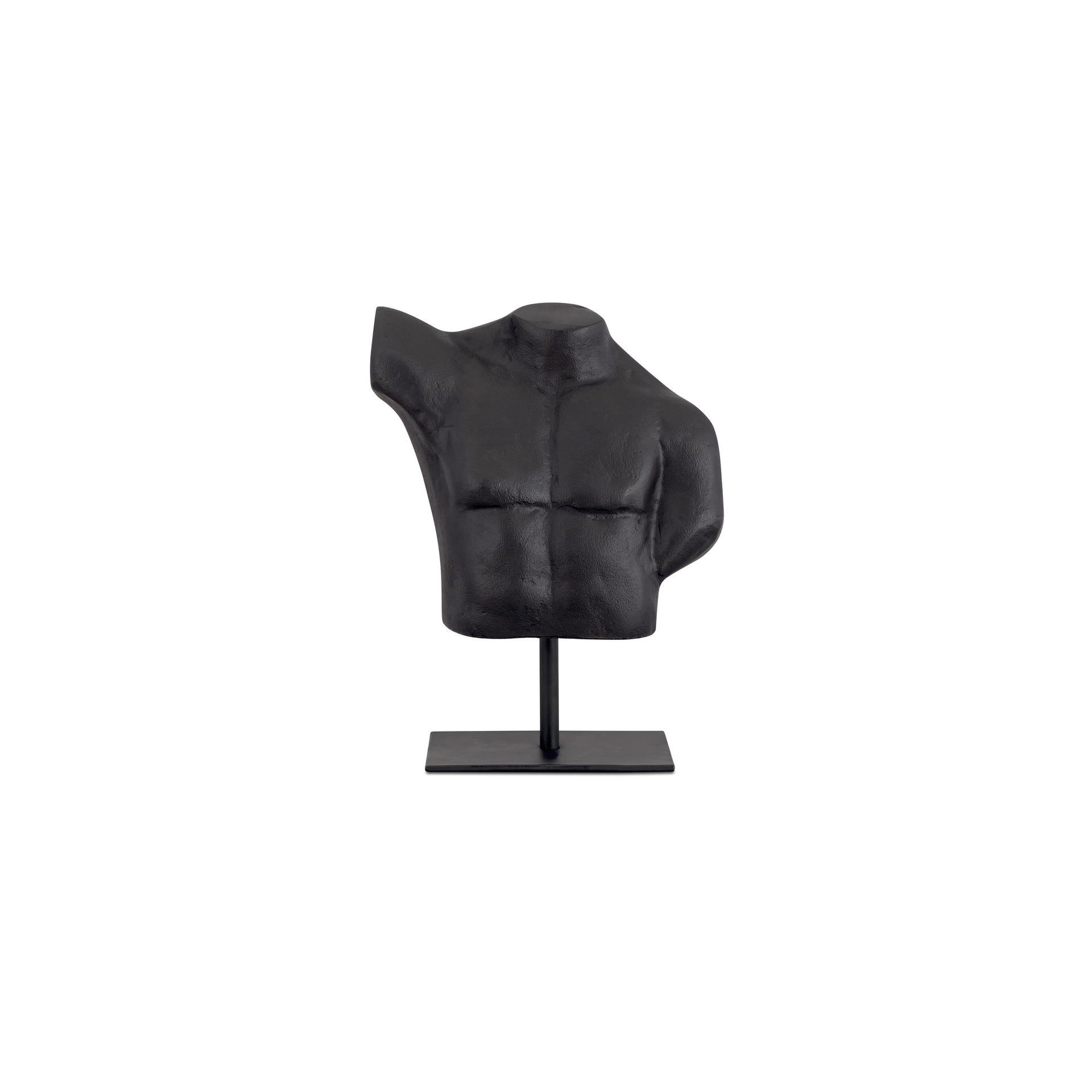 Cormac Sculpture, Freeform Cast Aluminum Torso, Iron Stand, Aged Black