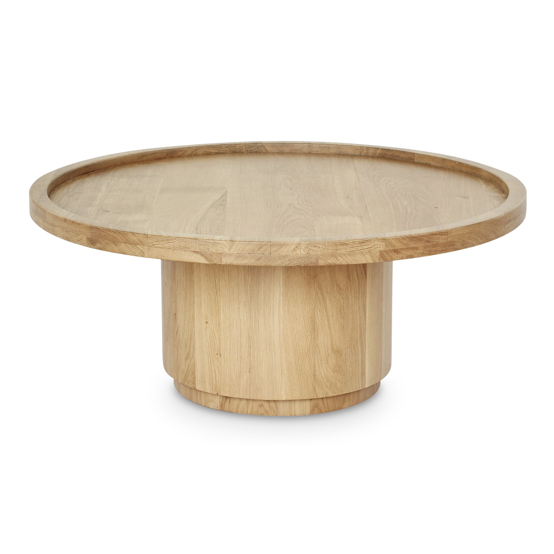 Solin Coffee Table, Round Tray Top with Recessed Base, Natural Oak