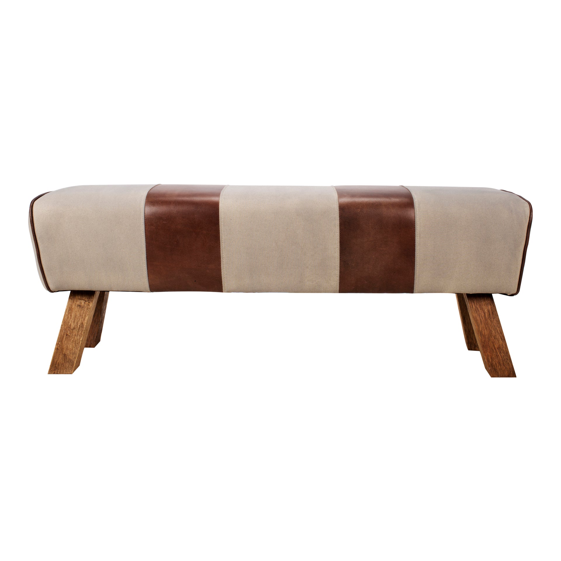Margot Bench, Top-Grain Leather with Solid Eucalyptus Frame and Rubberwood Legs, Brown
