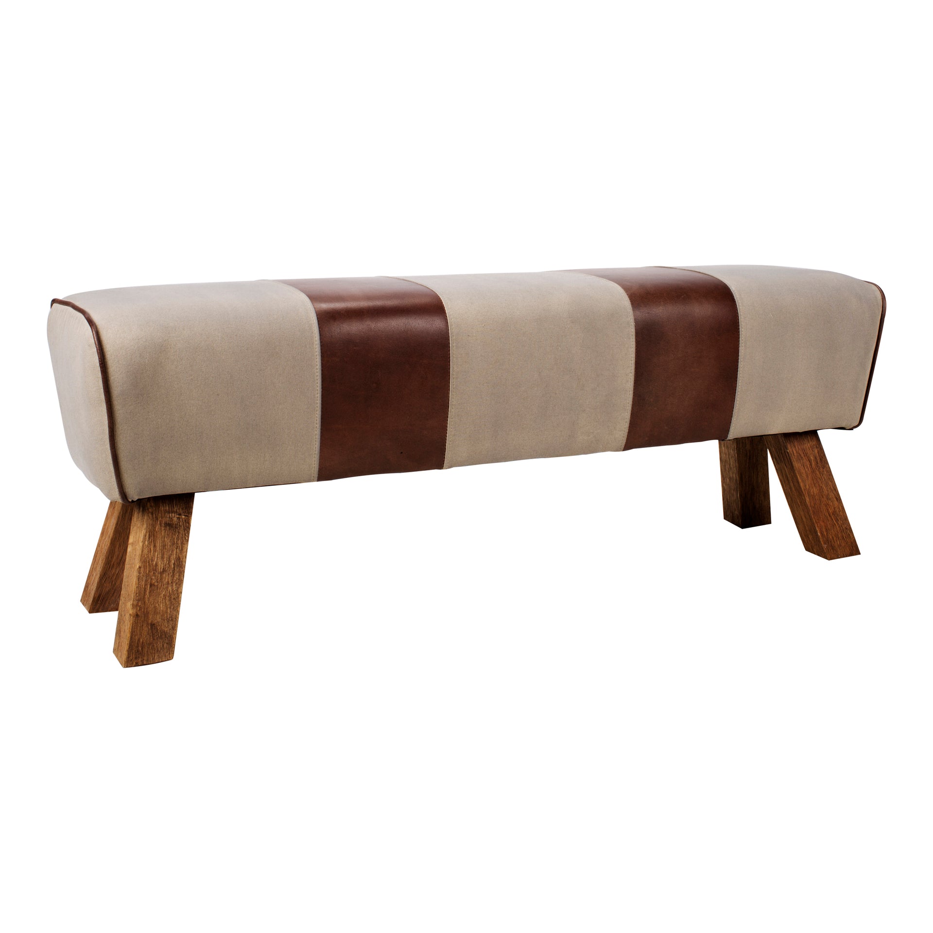 Margot Bench, Top-Grain Leather with Solid Eucalyptus Frame and Rubberwood Legs, Brown