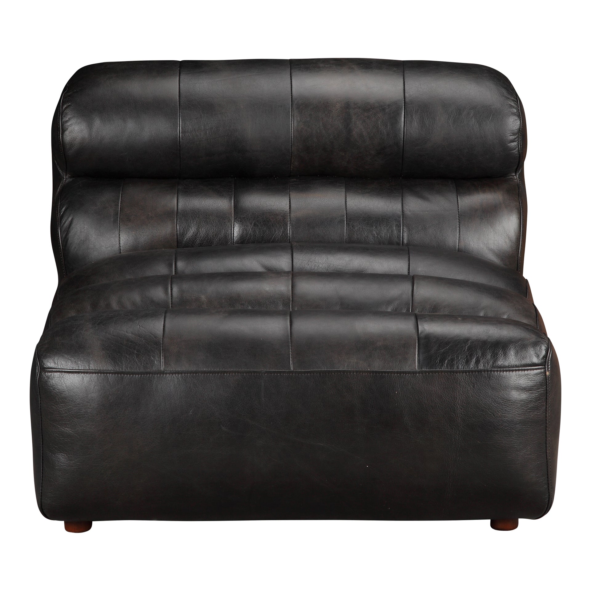 Meadow Slipper Chair, Top-Grain Buffalo Leather, Contemporary Design with Feather-Fill Cushions, Black