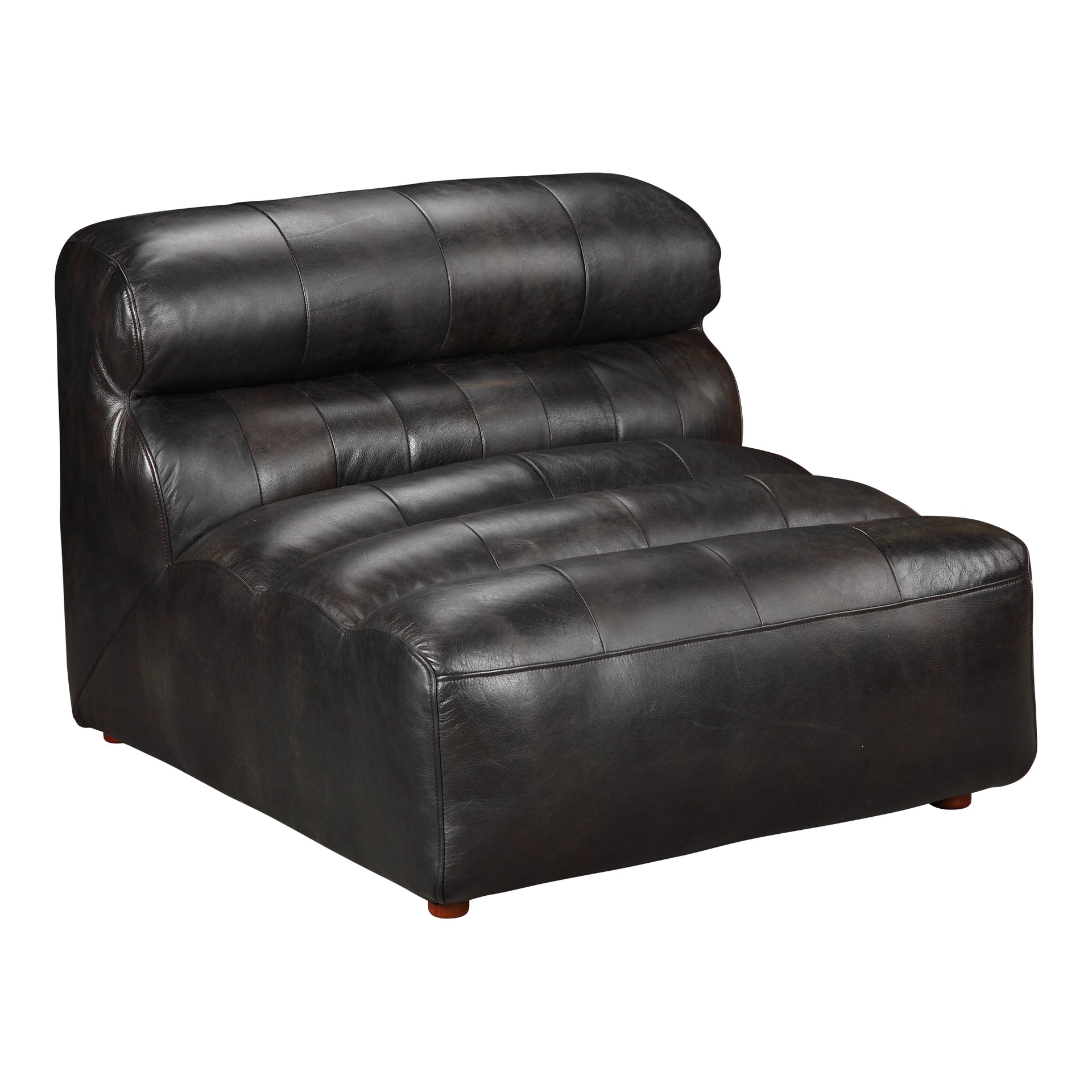 Meadow Slipper Chair, Top-Grain Buffalo Leather, Contemporary Design with Feather-Fill Cushions, Black