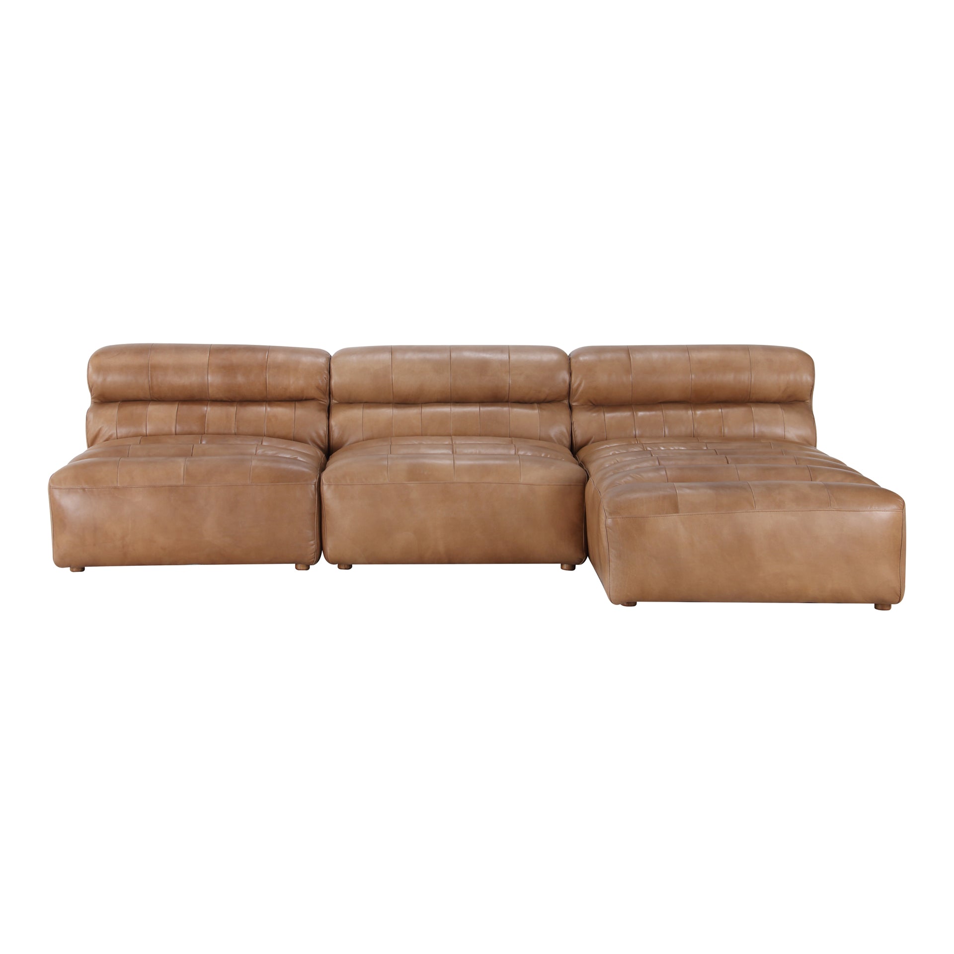Meadow Signature, Contemporary Modular Sectional, Top-Grain Buffalo Leather Upholstery, 4 Seater, Tan