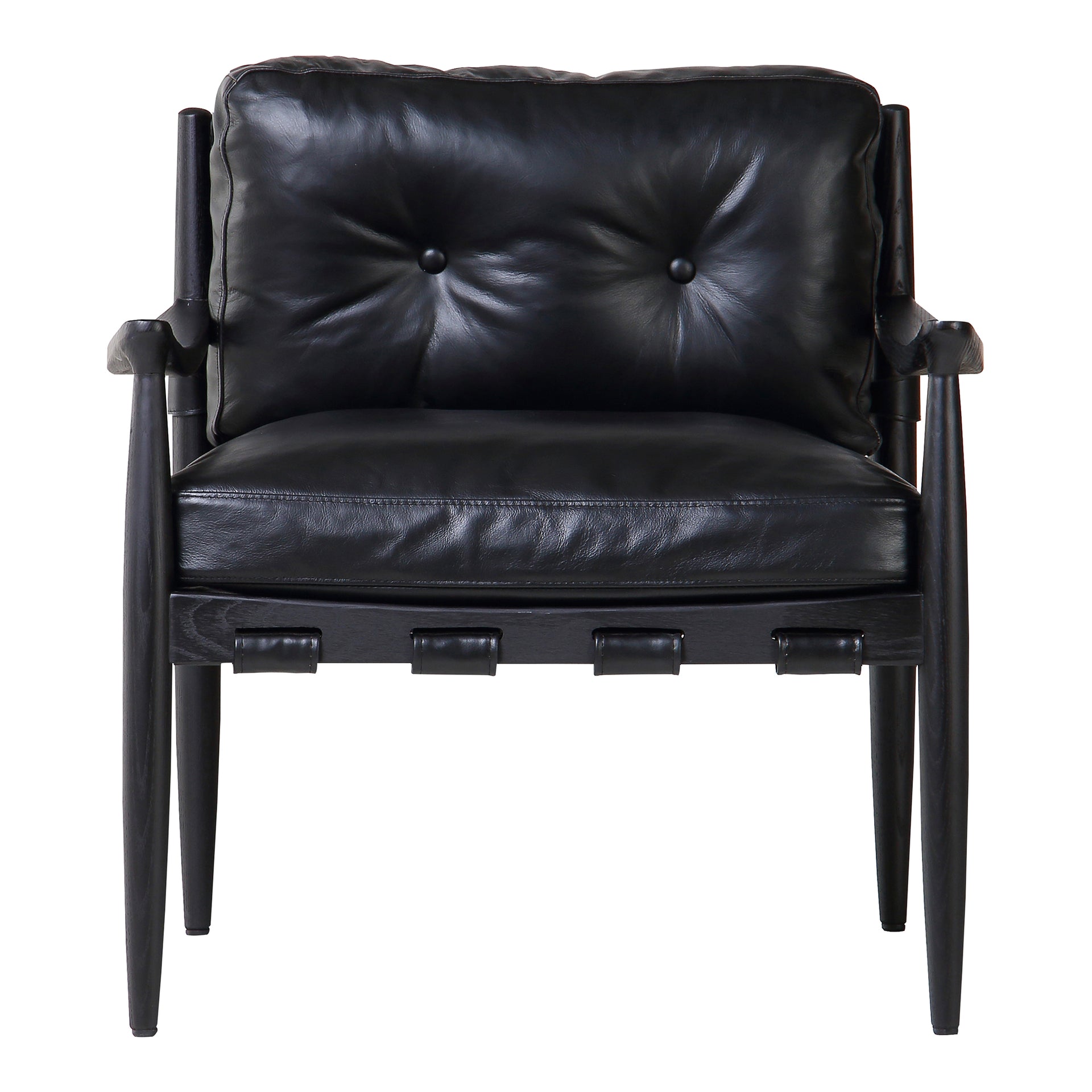 Daryl - Arm Chair with Ash Wood Frame and Leather in Black