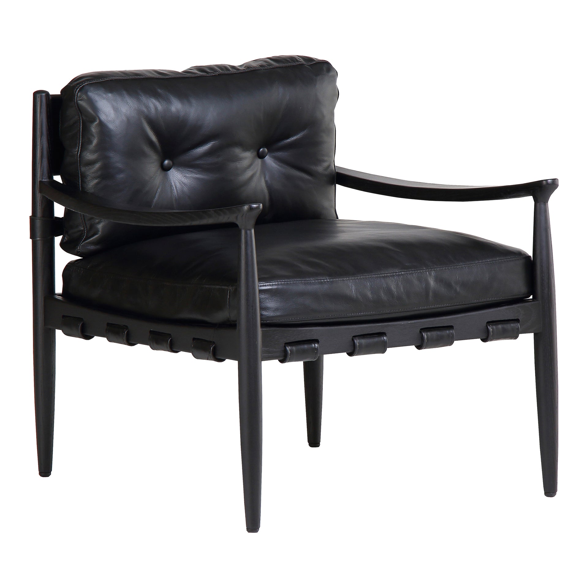 Daryl - Arm Chair with Ash Wood Frame and Leather in Black
