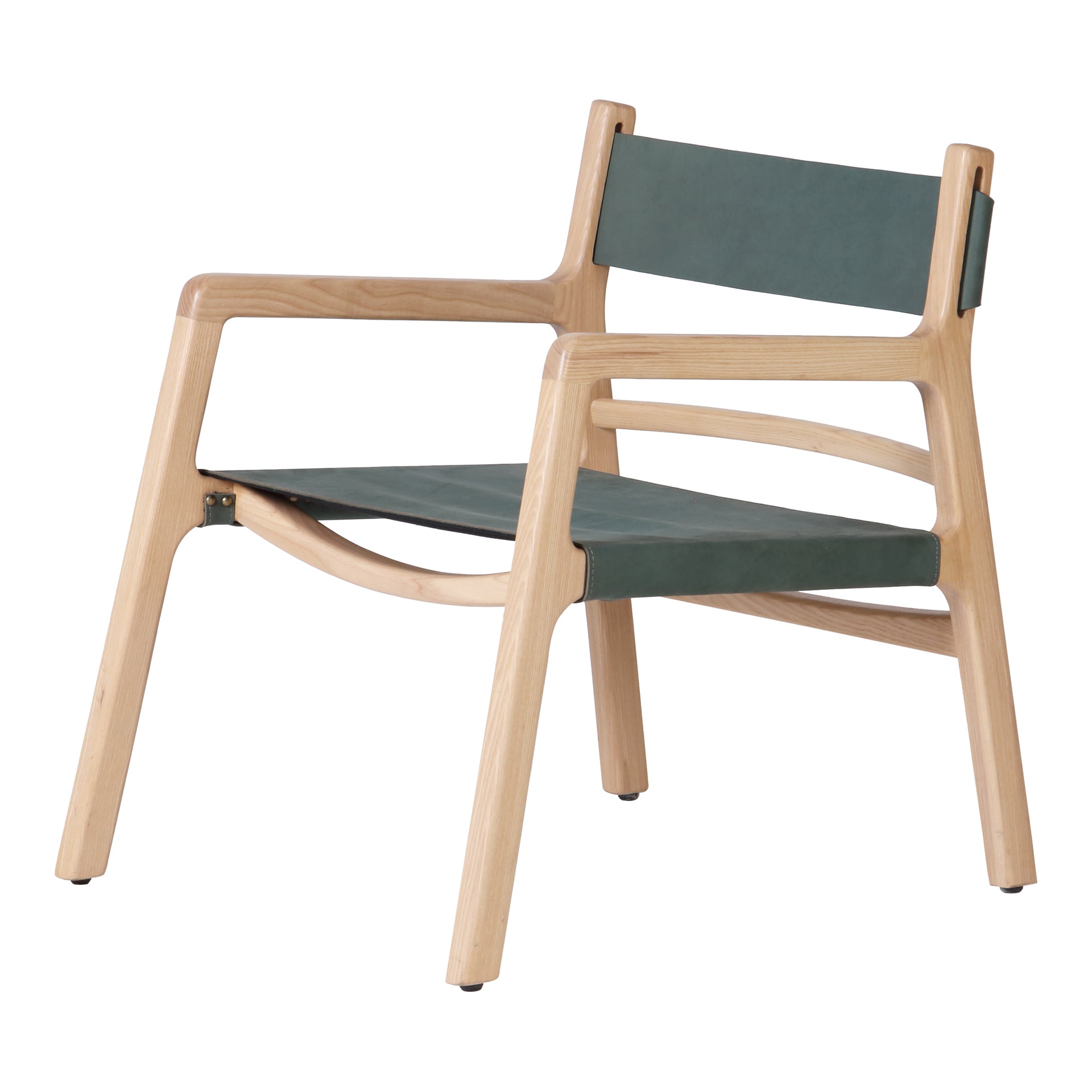 Aman, Accent Chair Ash Wood Frame, Top-Grain Buffalo Leather, Seagrass Green